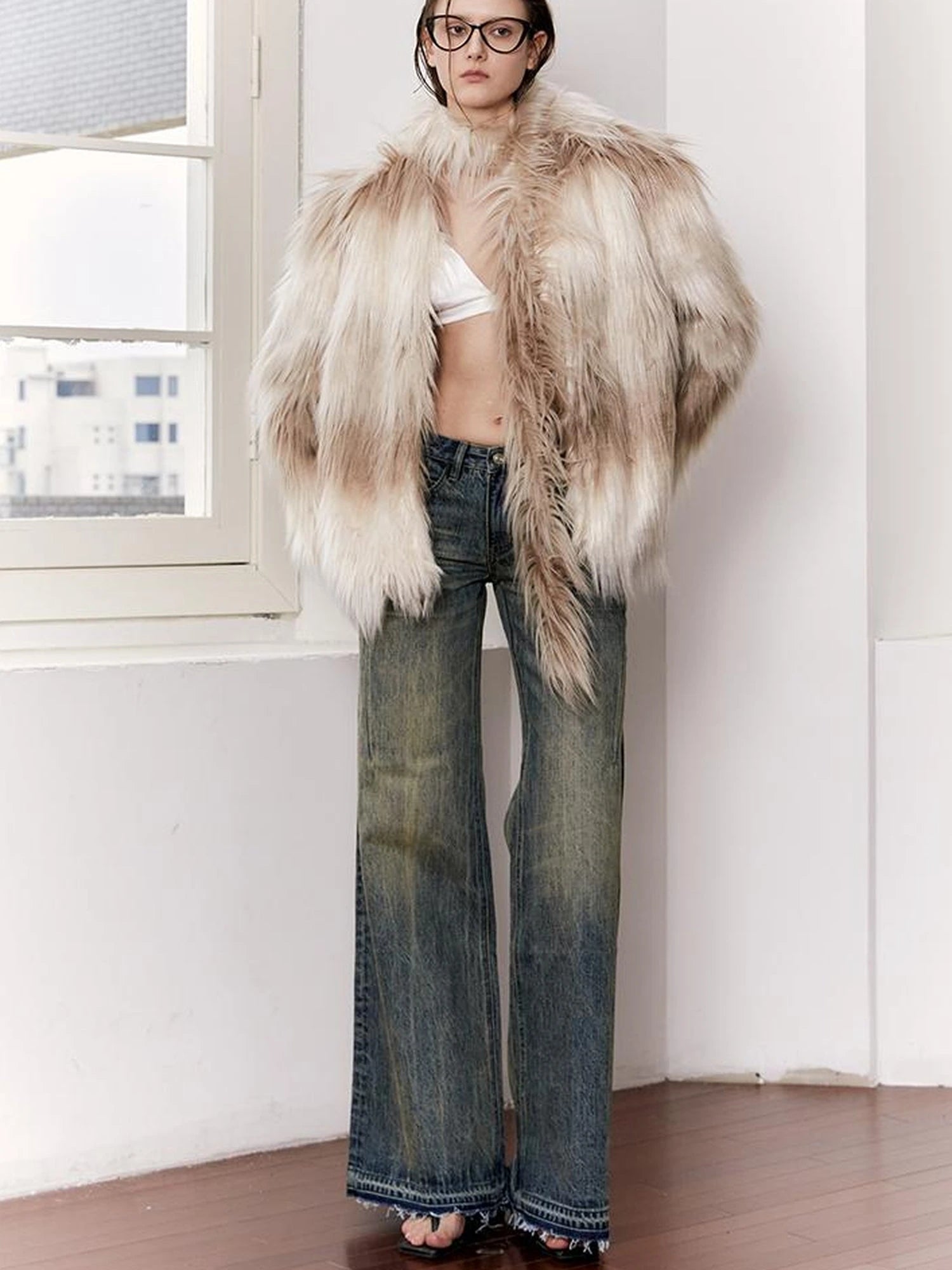 Gradient Eco Faux Fur Long Coat For Women