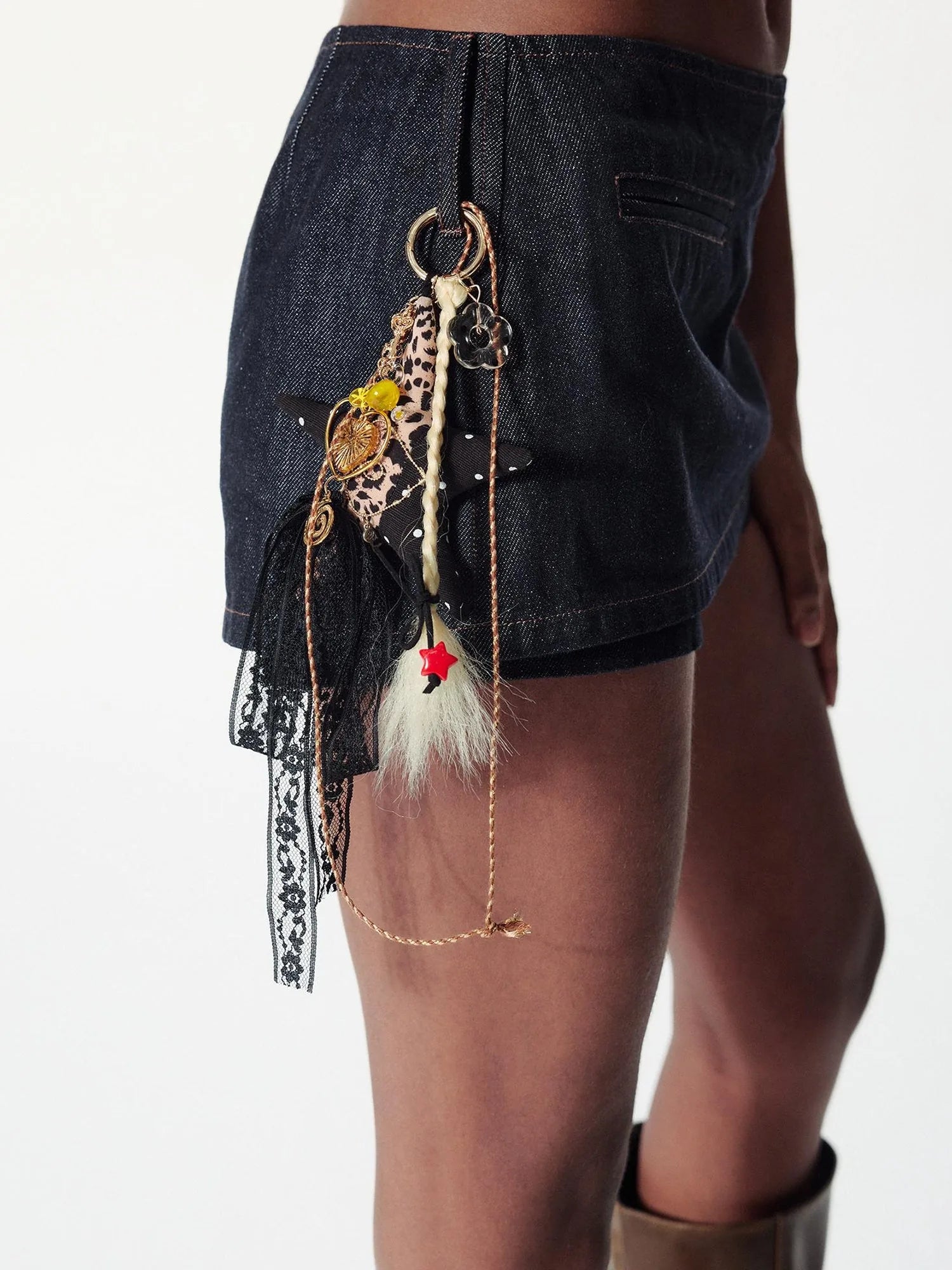 Handwoven Dot Leopard Star Lace Ribbon Bag Charm Necklace