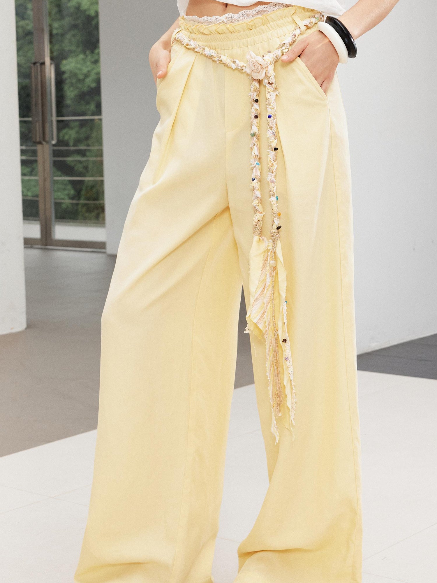 2th Desire Handwoven Linen Bohemian Beaded Stone Rope Belt