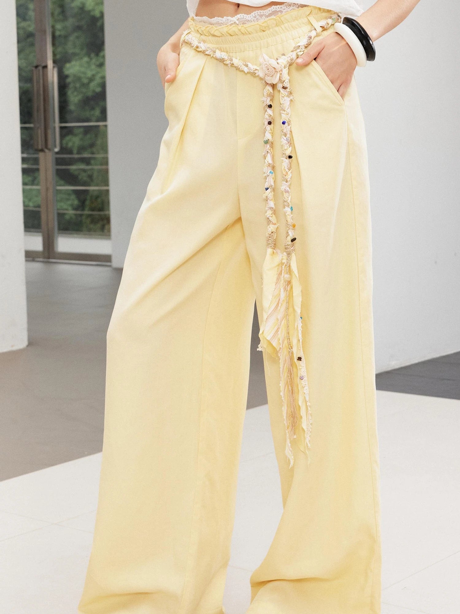 Handwoven Linen Bohemian Beaded Stone Rope Belt