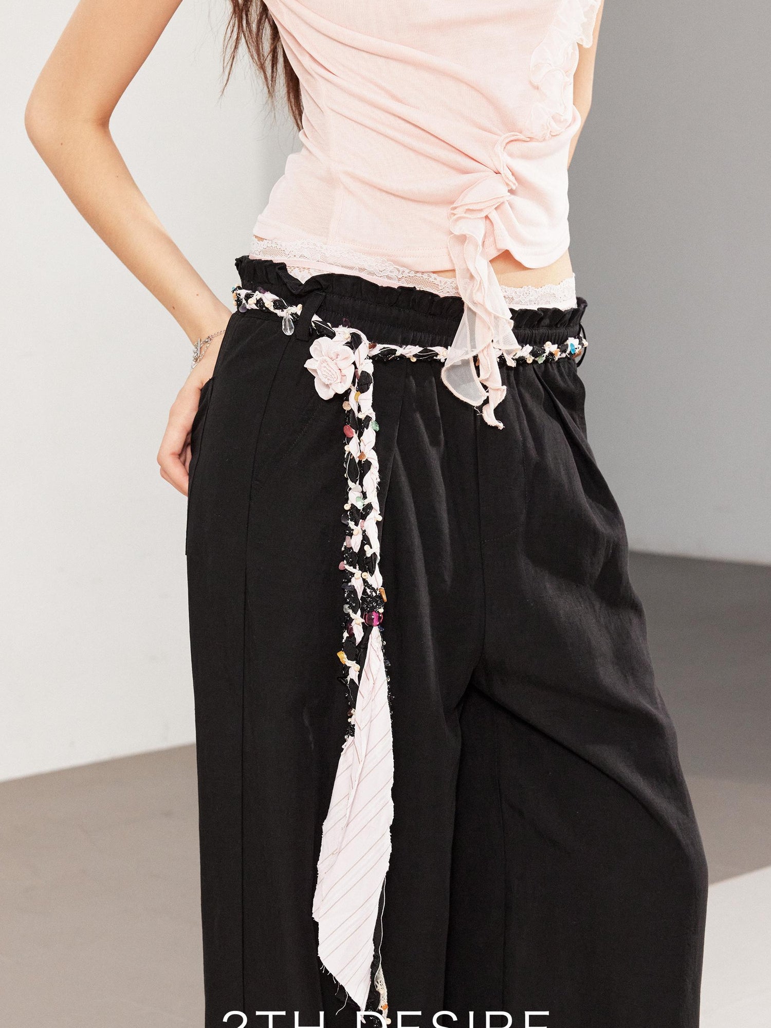 2th Desire Handwoven Linen Bohemian Beaded Stone Rope Belt