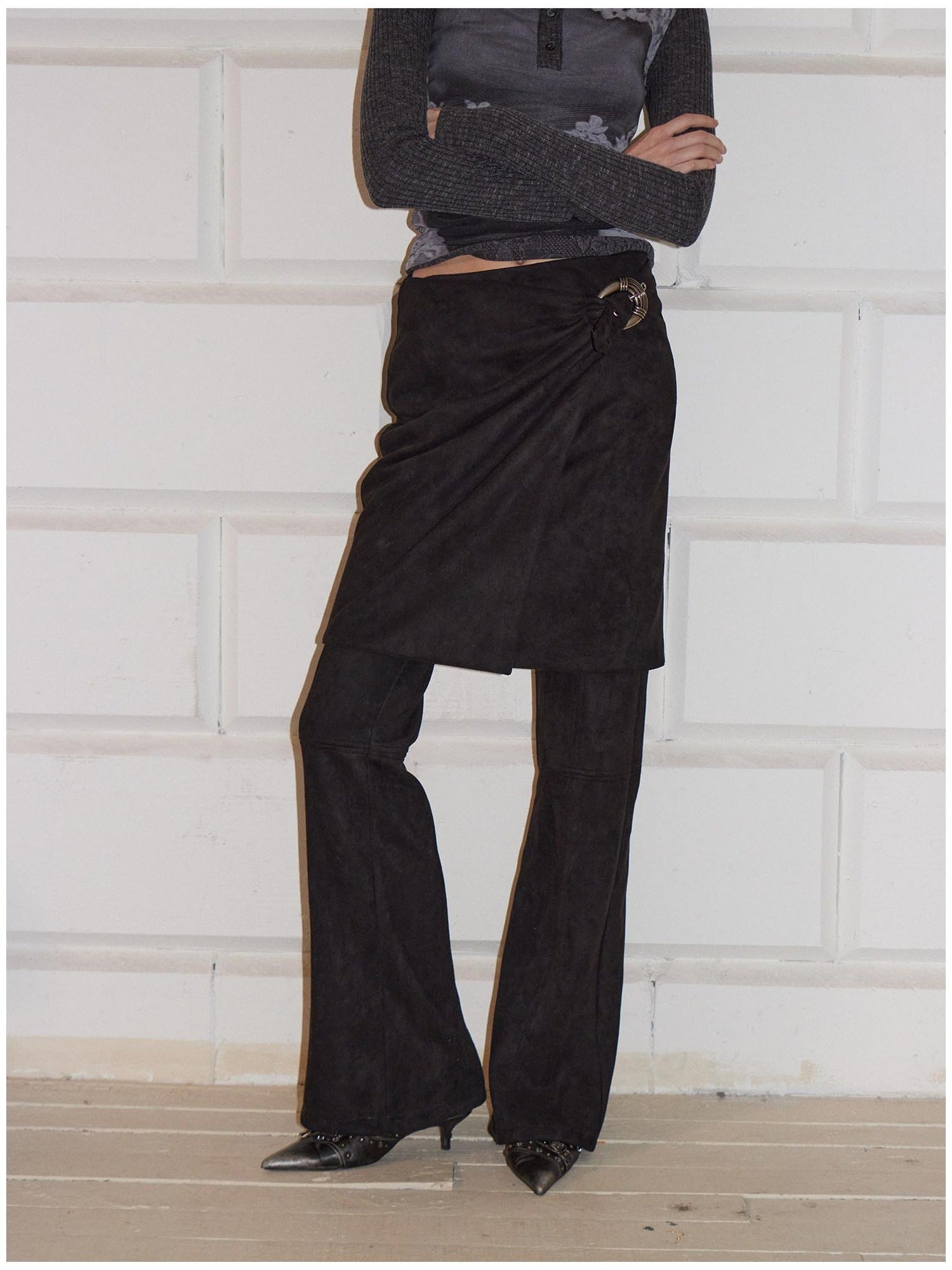 2th Desire High Stretch Distressed Faux Leather Street Straight Fit Women Long Skorts