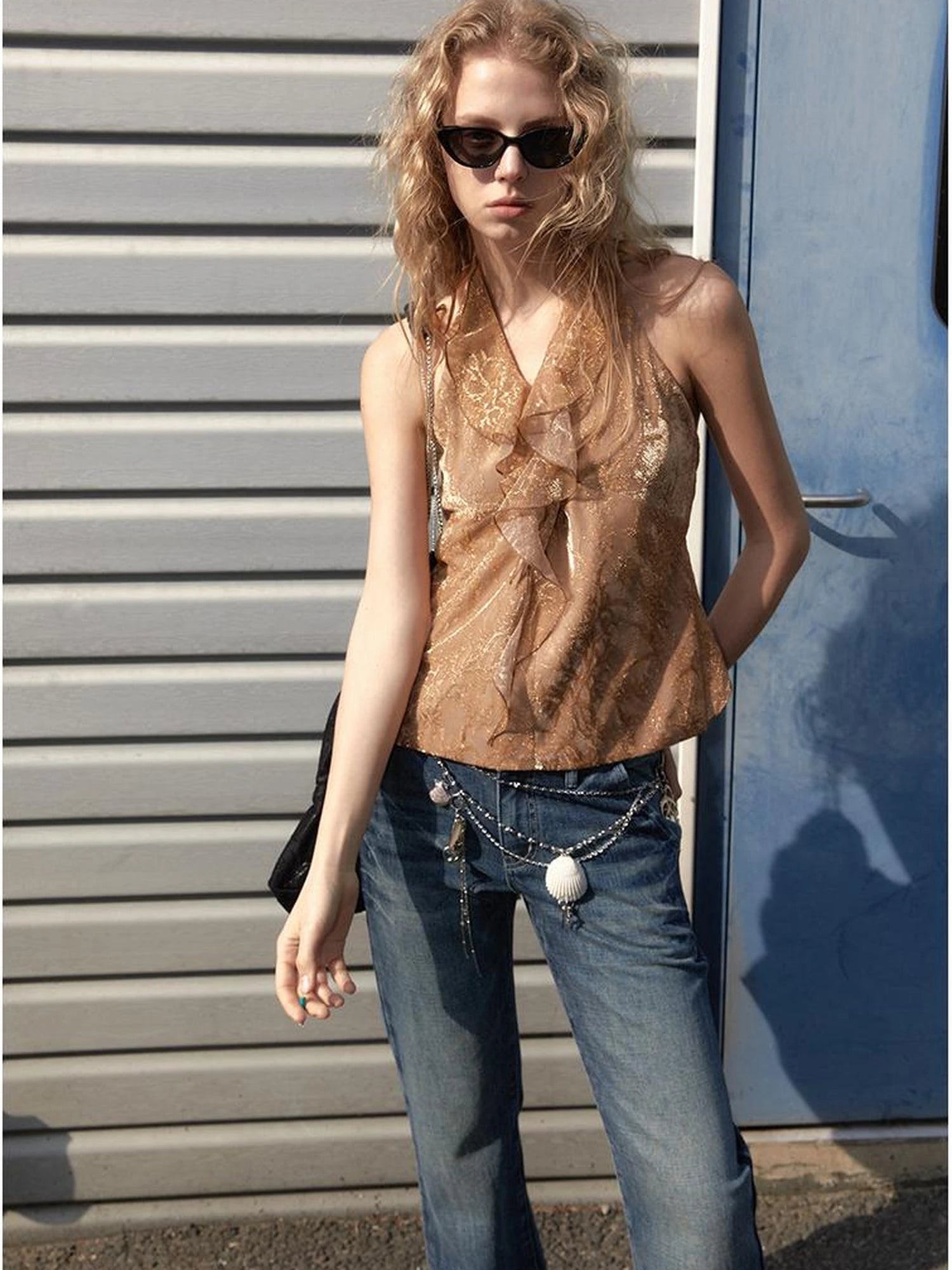 Lace Back Halter Neck Camisole Top