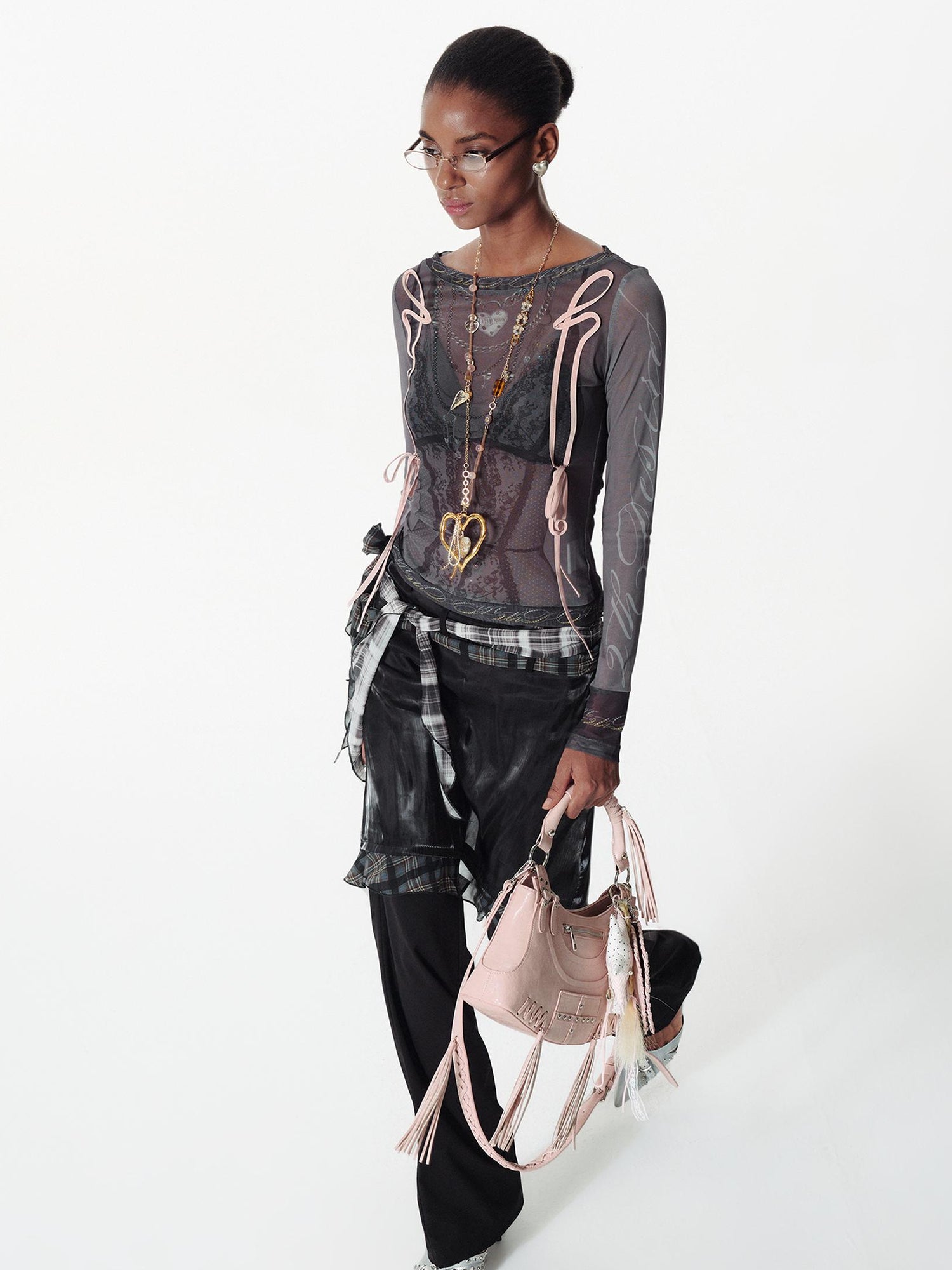 2th Desire Lace Mesh Neckline Printed Sheer Sunshade Long Sleeve T-Shirt