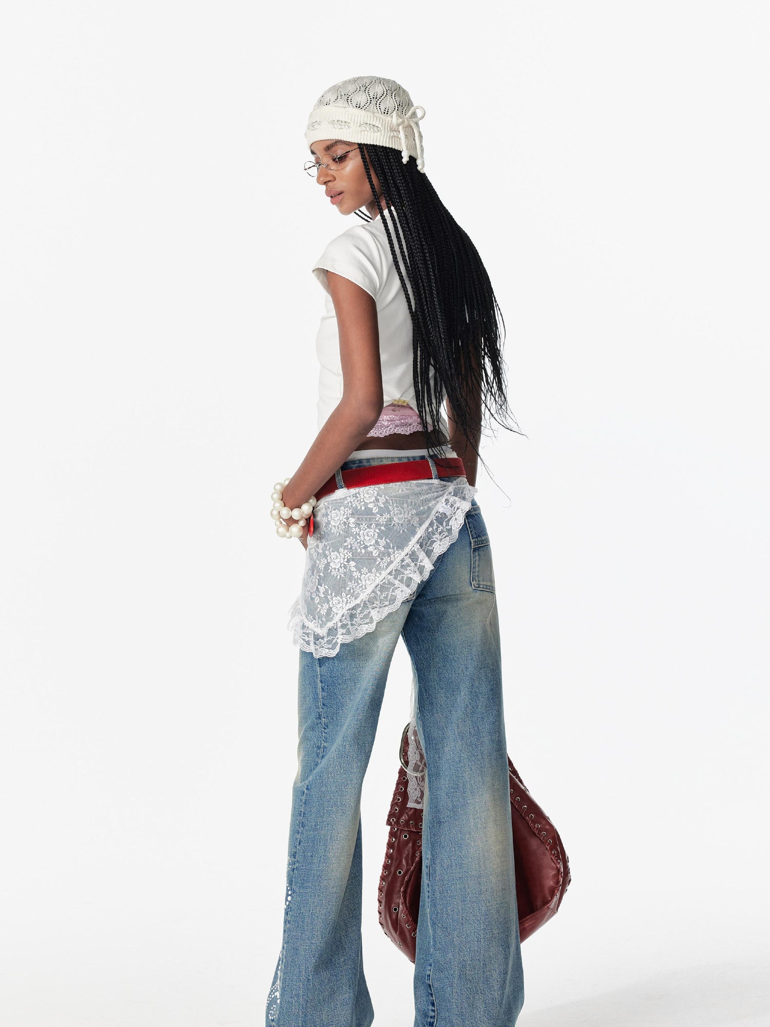 2th Desire Lace Patchwork Layered Mesh Skirt With Ties
