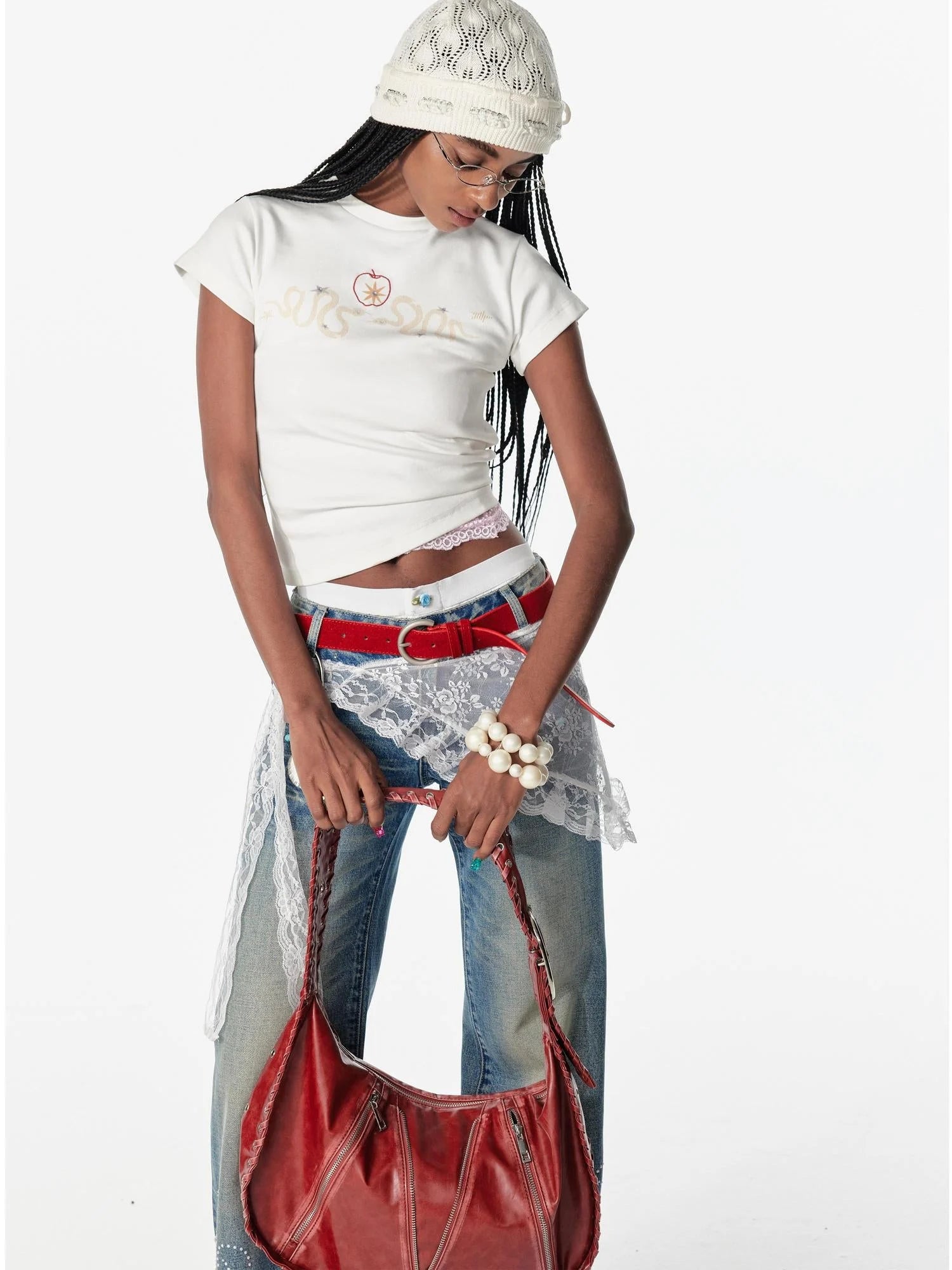Lace Trimmed Layered Mesh Over Skirt With Ties