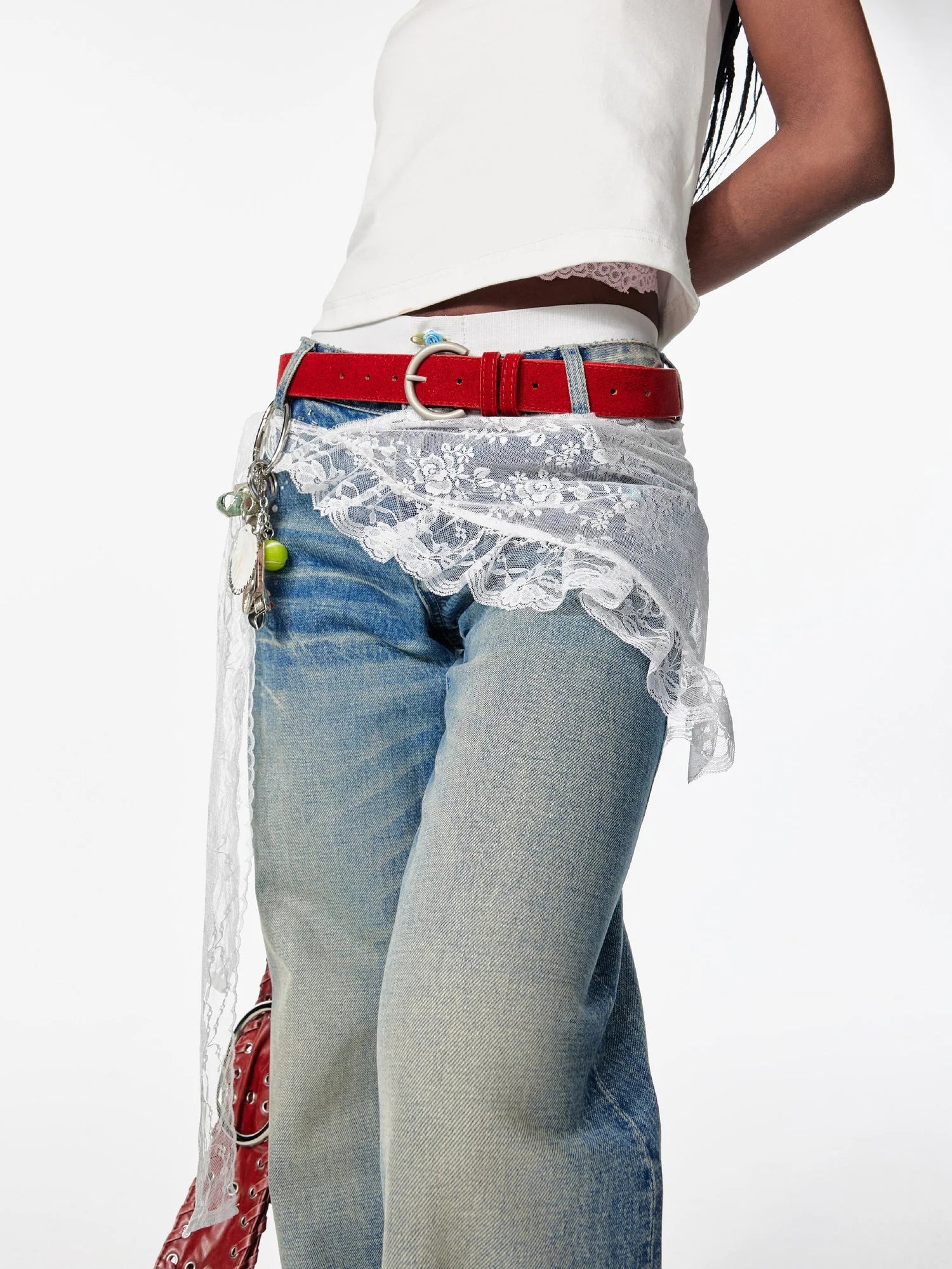 Lace Trimmed Layered Mesh Over Skirt With Ties