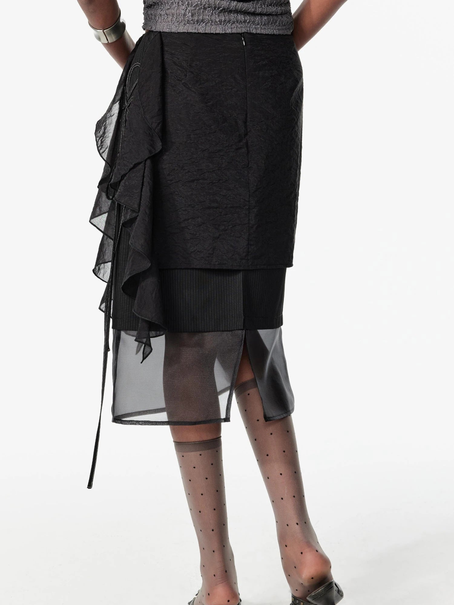 Layered Sheer Mesh Skirt With Belt Detail Mini Dress