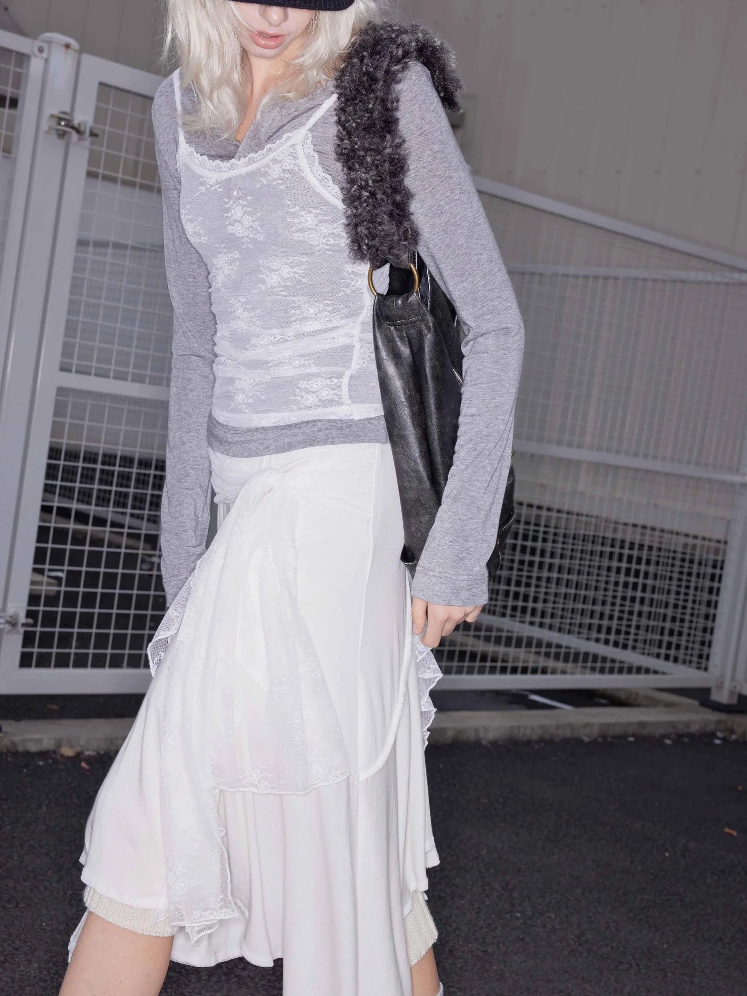 Lycelle Lace Contrast Knit Wool Long Sleeve Top