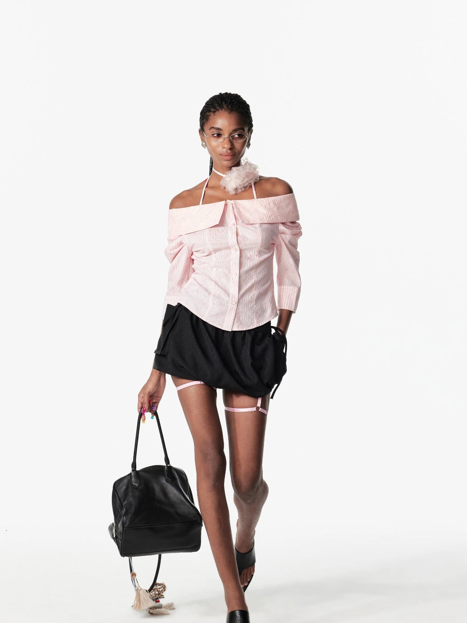 Off Shoulder Lace Trim Fitted Blouse With C Cut Back