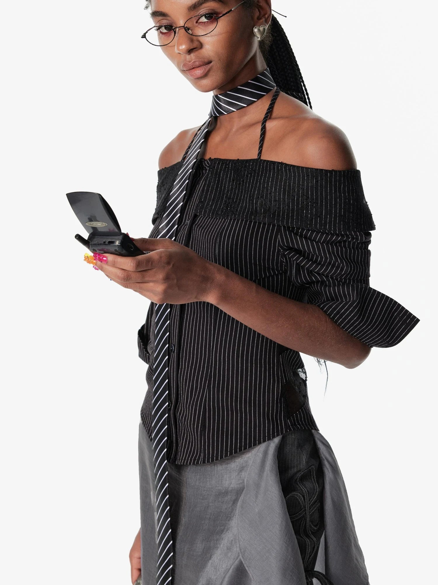 Off Shoulder Lace Trim Fitted Blouse With C Cut Back