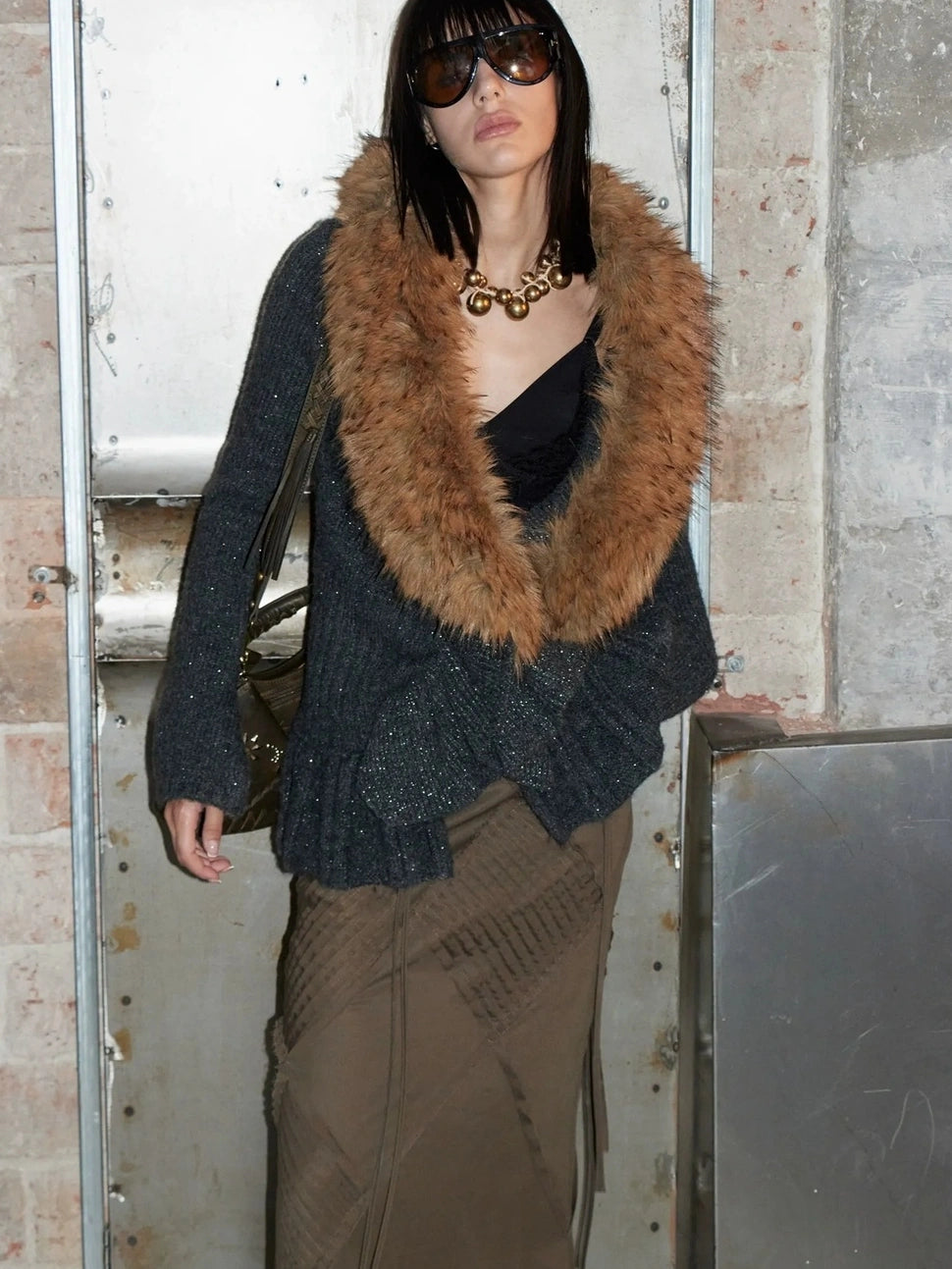 2th Desire Oversized Collar Long Knit Cardigan Cardigan