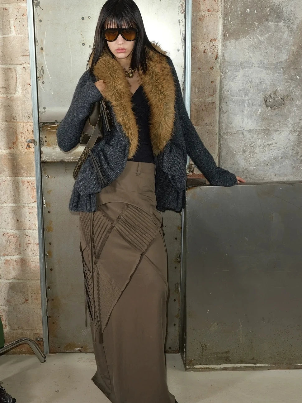 2th Desire Oversized Collar Long Knit Cardigan Cardigan