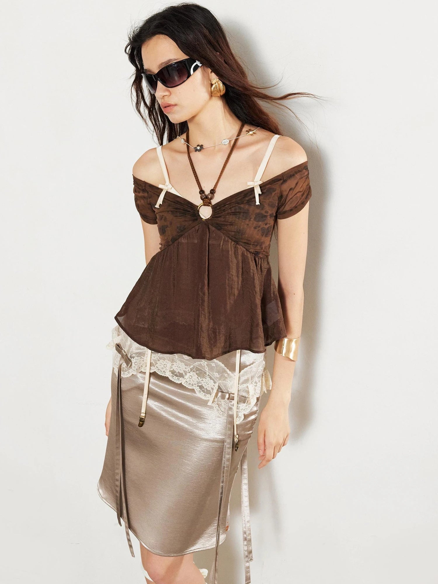 Punk Graffiti Polka Dot Floral Lace Bow Mermaid Midi Skirt