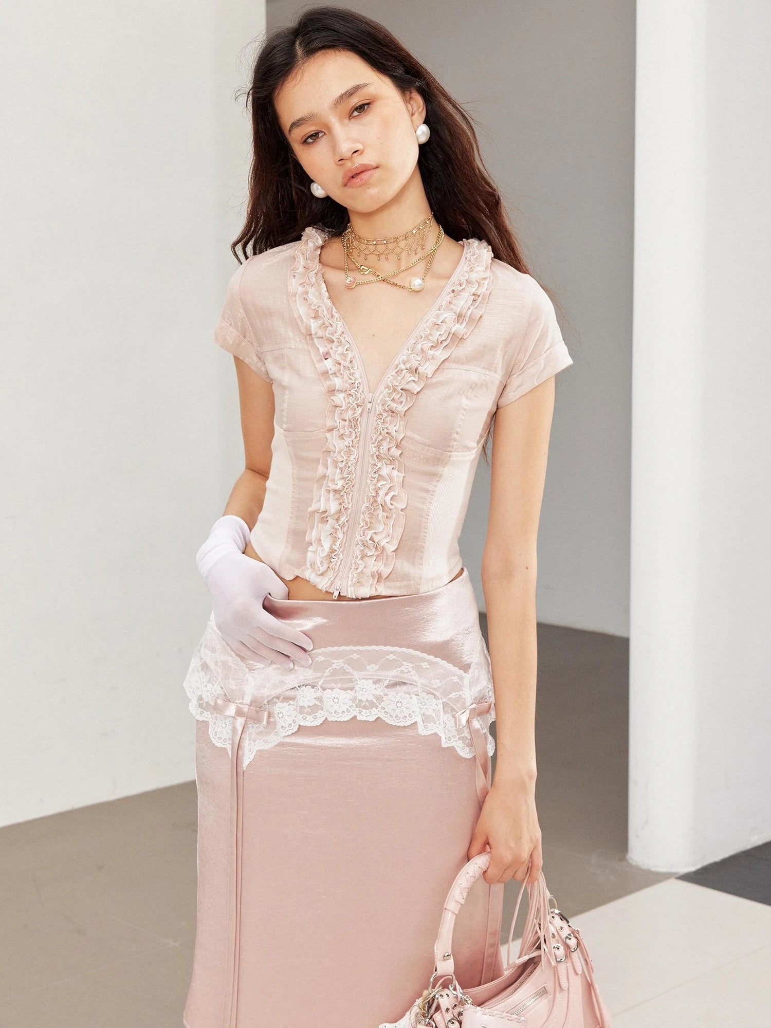 Punk Graffiti Polka Dot Floral Lace Bow Mermaid Midi Skirt