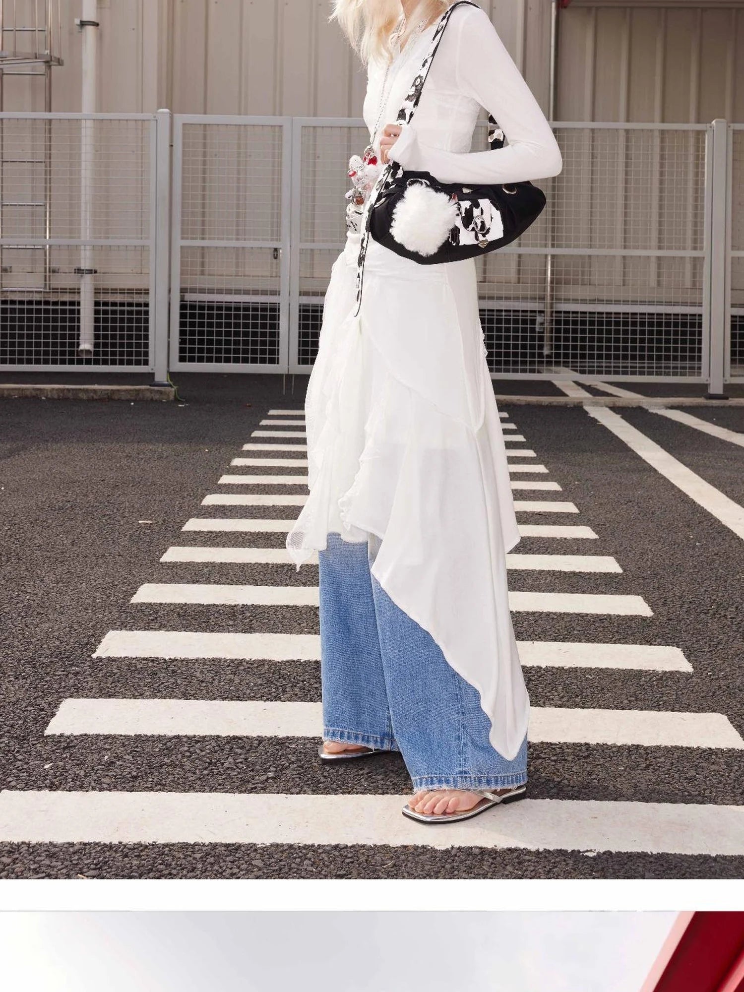 Punk Studded Horsehair Leather Crossbody Bag With Detachable Keychain