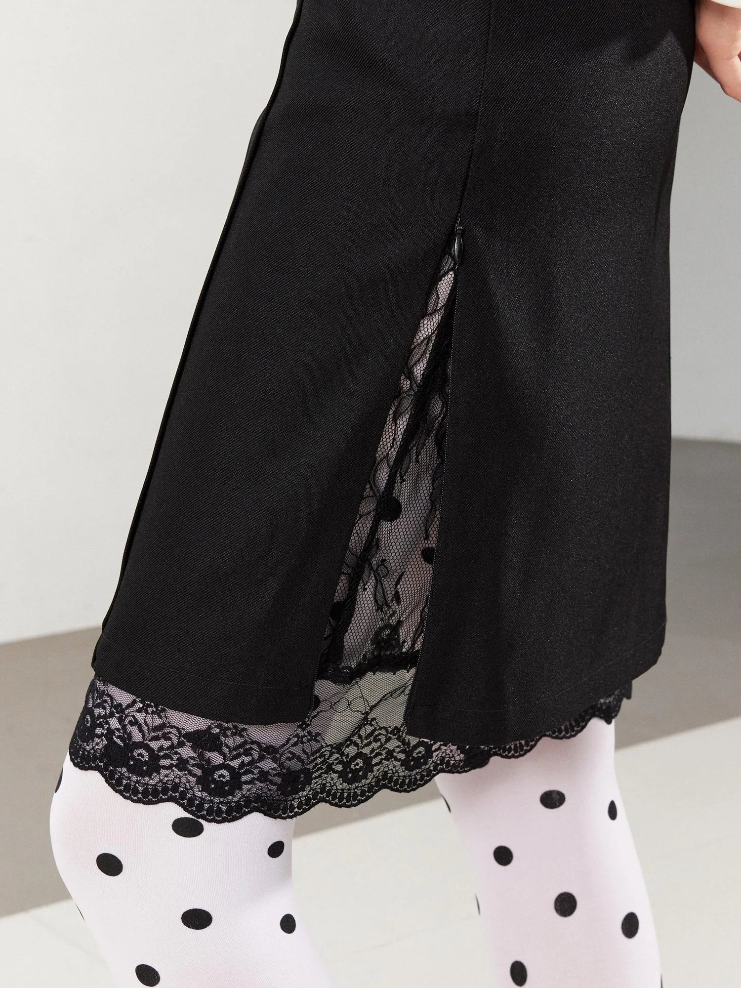 Punk Studded Leather Waist Lace Split Skirt