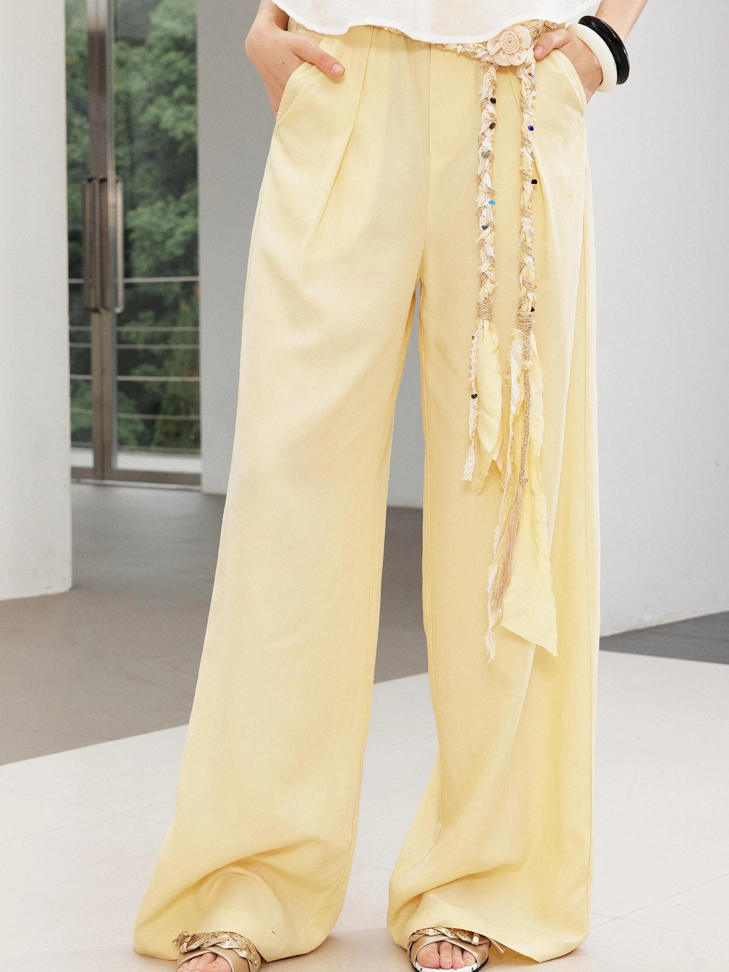 Relaxed Linen Pants With Vintage Lace Trim Waistband