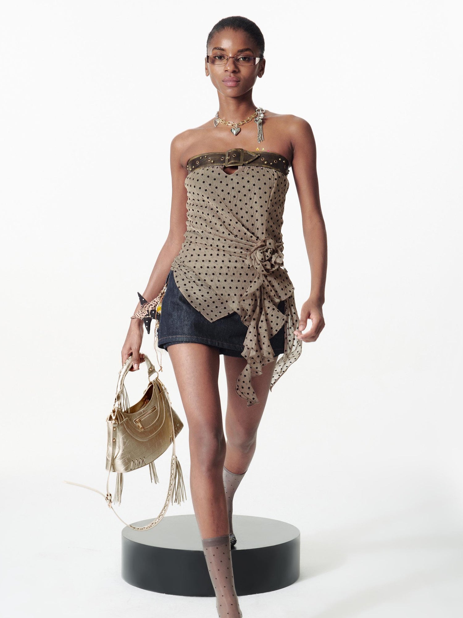 2th Desire Removable Rose Floral Lace Peplum Studded Bustier Top