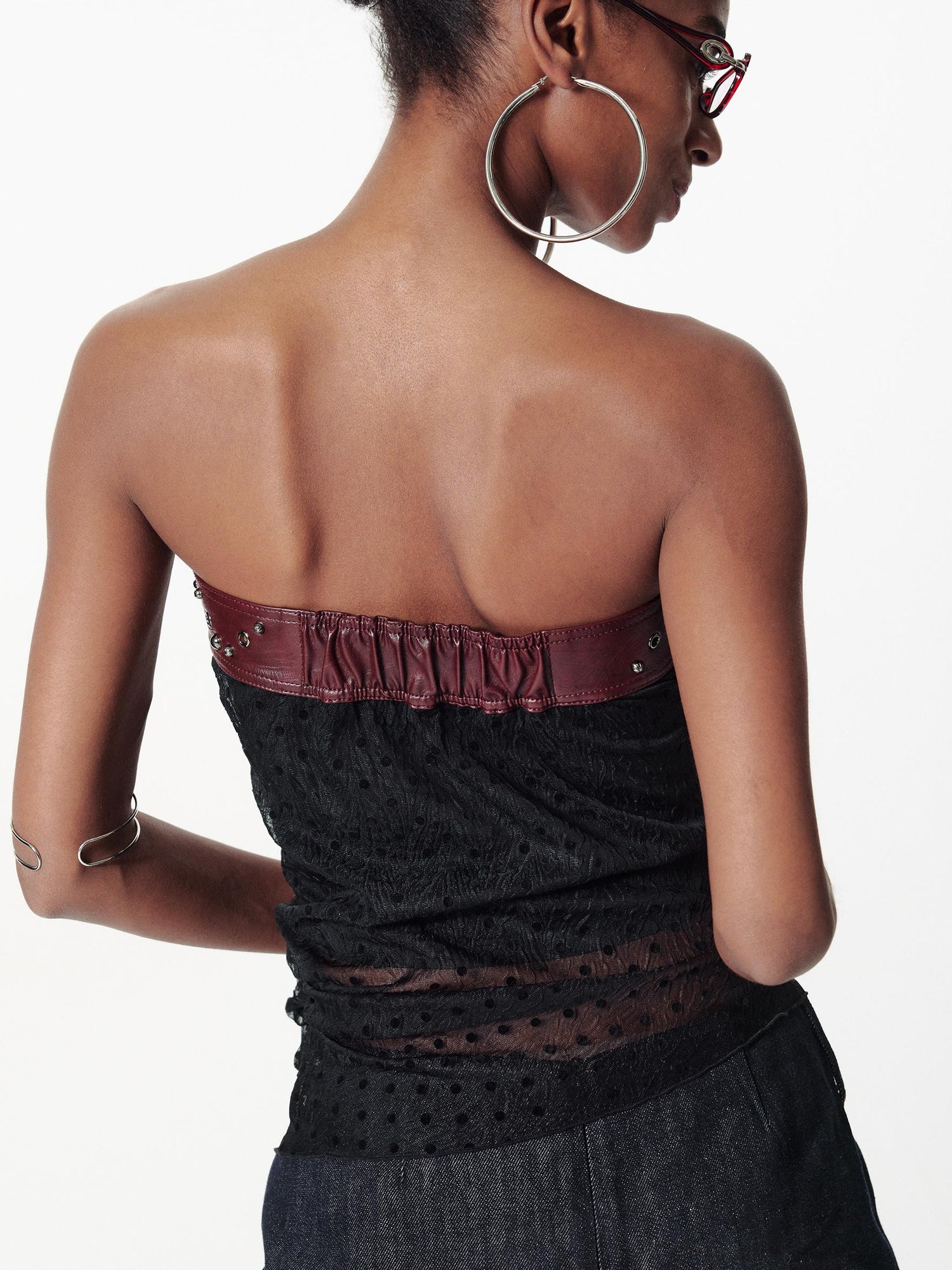 2th Desire Removable Rose Floral Lace Peplum Studded Bustier Top