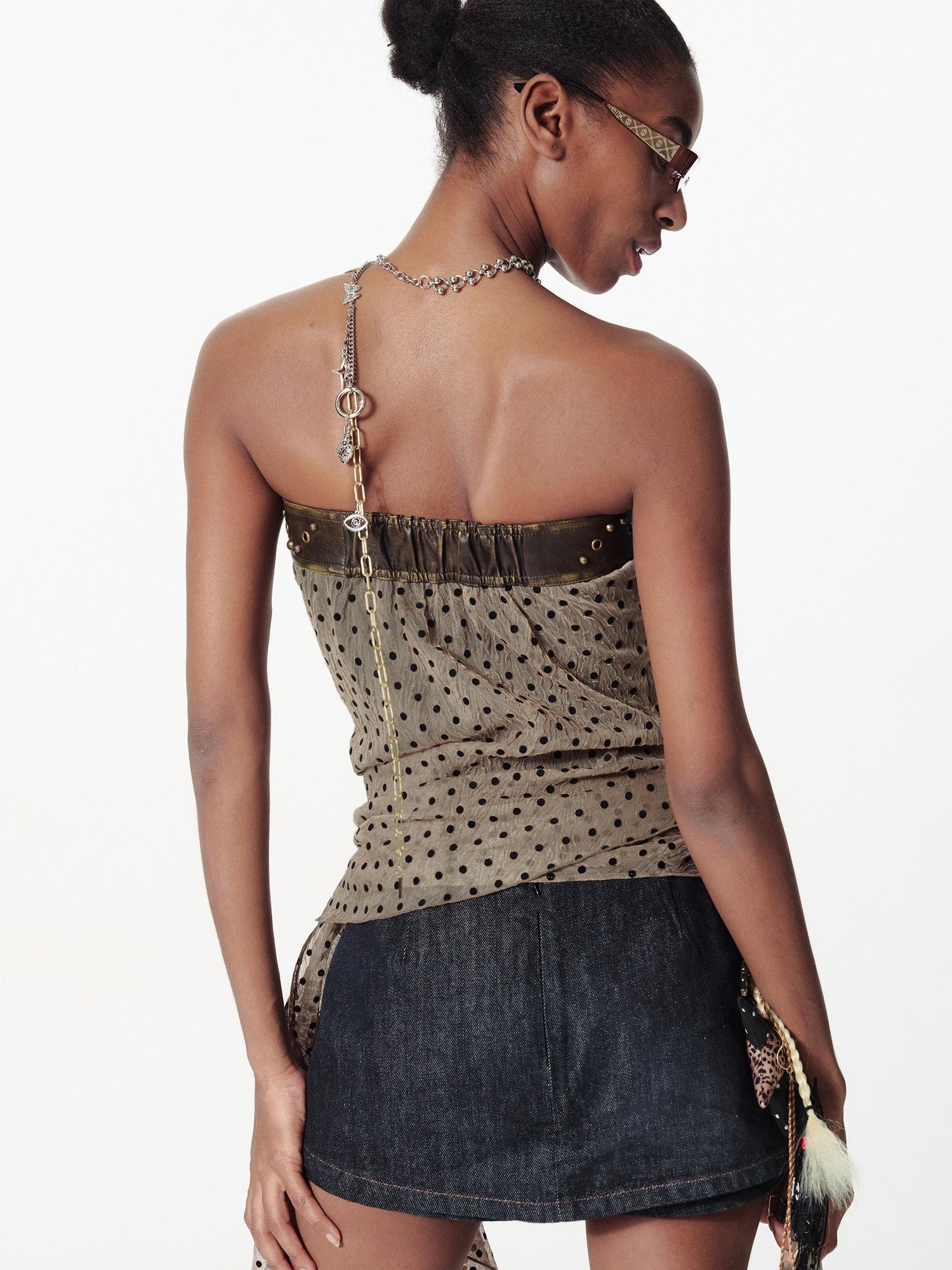2th Desire Removable Rose Floral Lace Peplum Studded Bustier Top