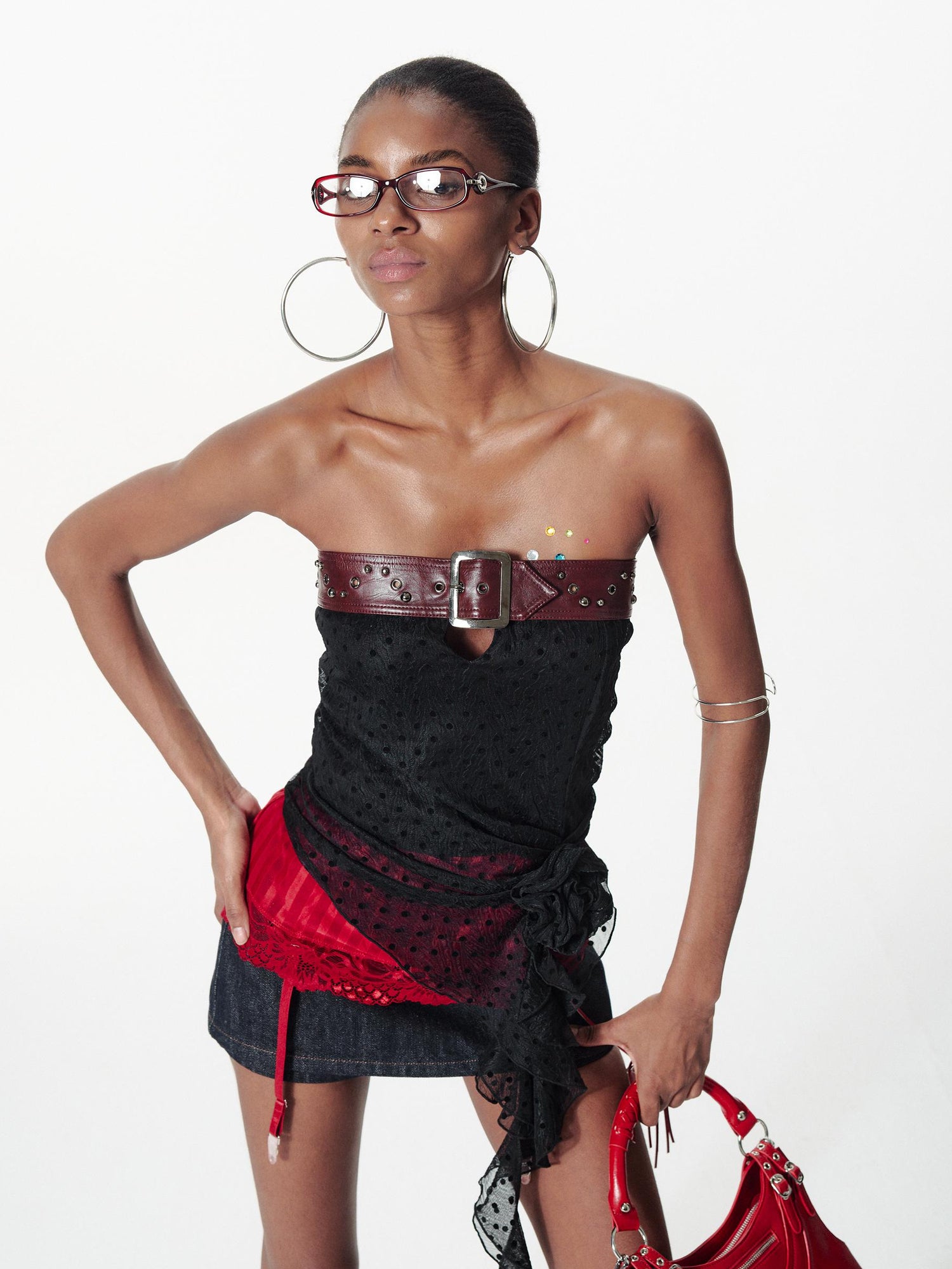2th Desire Removable Rose Floral Lace Peplum Studded Bustier Top