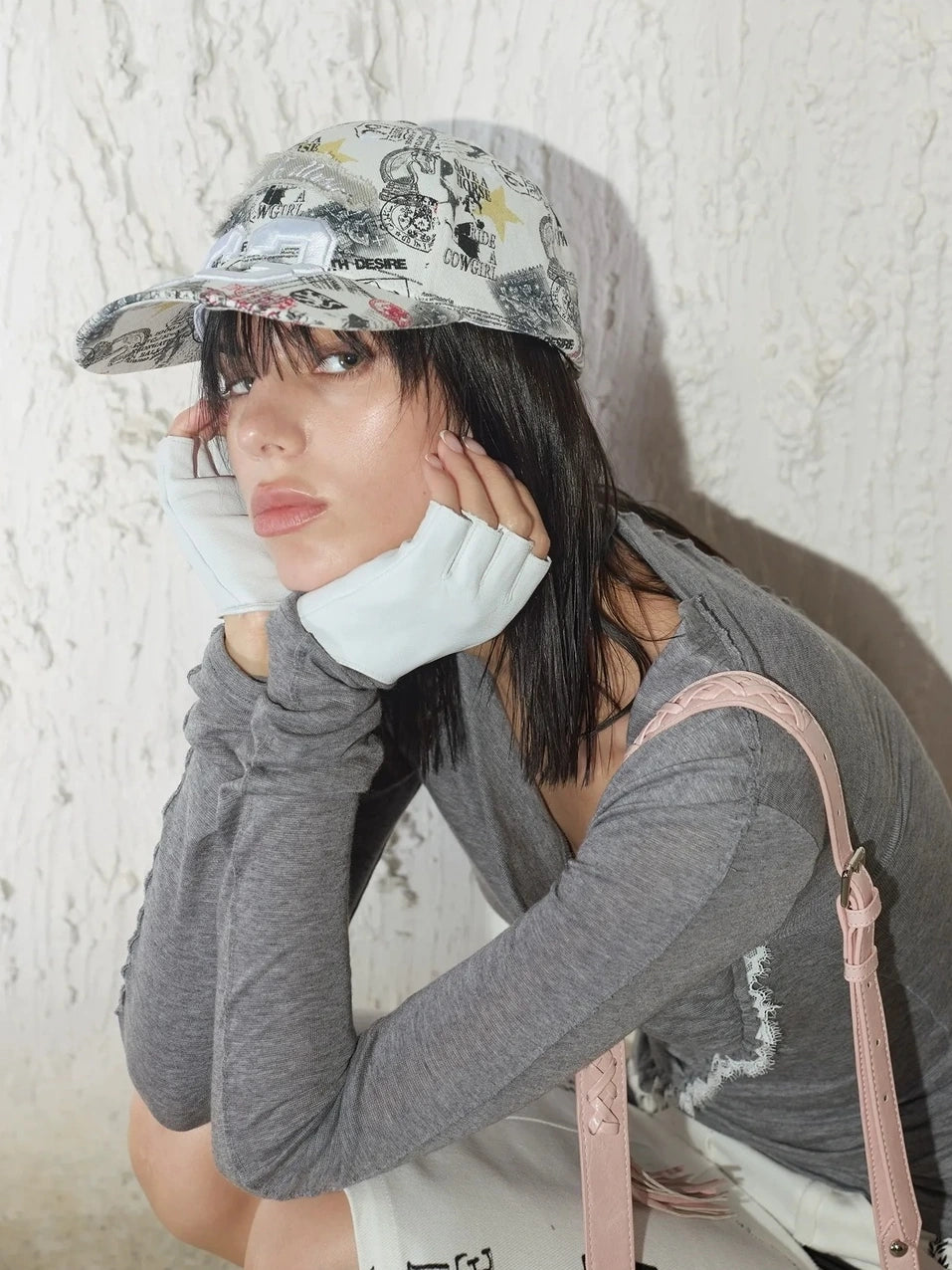 2th Desire Retro Rock Baseball Cap With Leopard Print And Newspaper Pattern