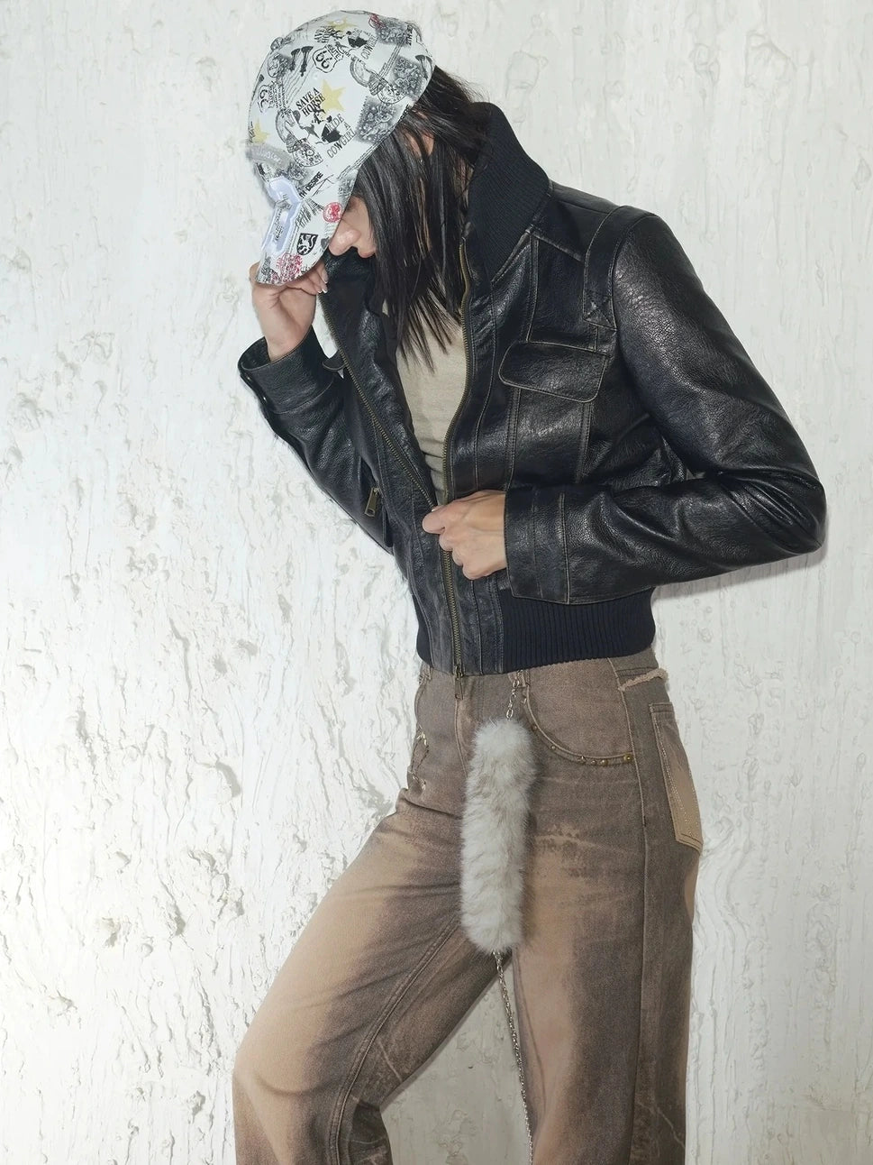 2th Desire Retro Rock Baseball Cap With Leopard Print And Newspaper Pattern