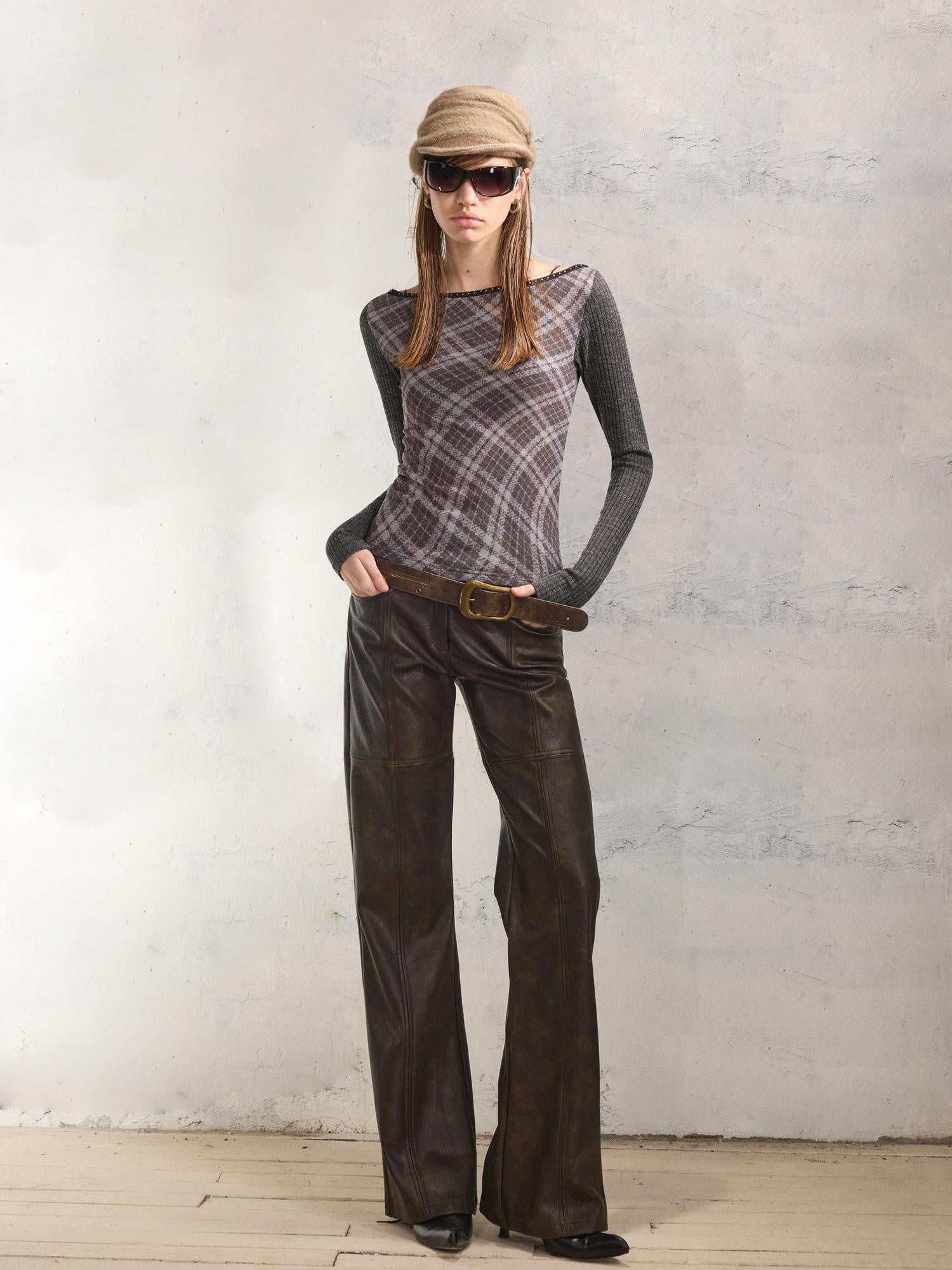 2th Desire Reversible Vintage Slim Fit Printed Crop Women Gray Black Long Sleeve T-Shirts