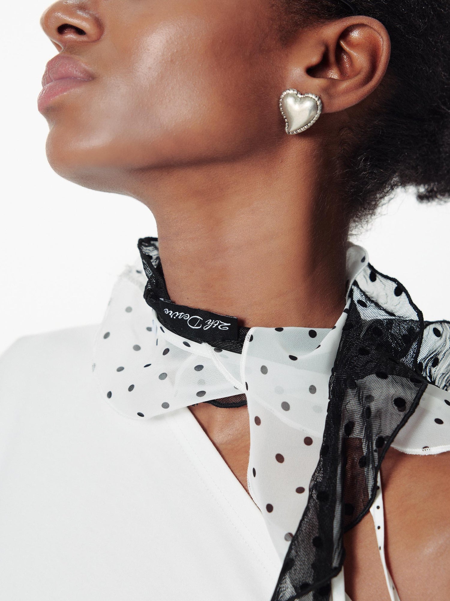 2th Desire Sheer Flocked Polka Dot Chiffon Scarf With Scalloped Edge