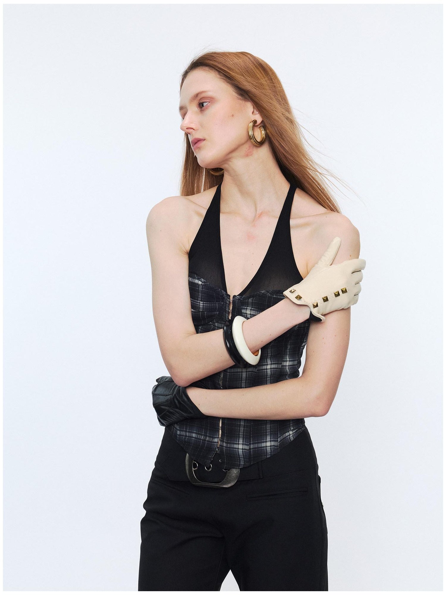 2th Desire Sheer Mesh V-neck Slim Fit Cropped Plaid Zipper Front Tank For Women Camisoles