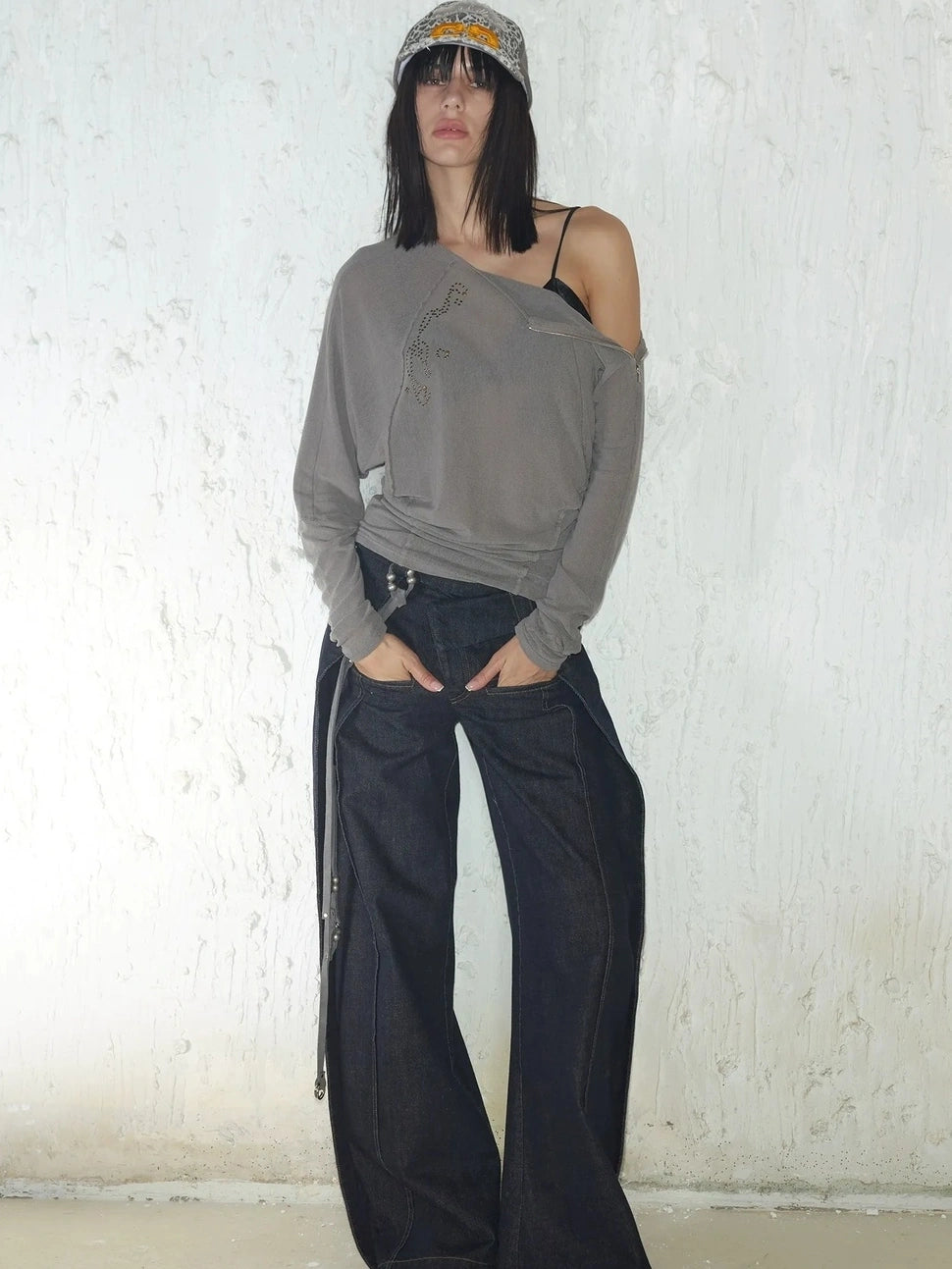 2th Desire Side Zipper Frayed Edge Knit Top T-shirt