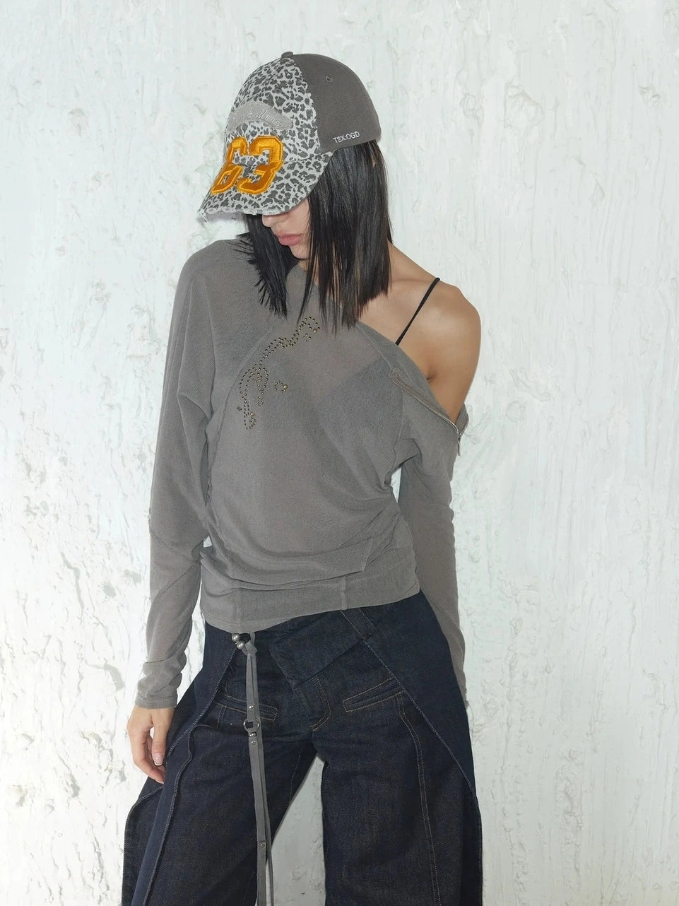 2th Desire Side Zipper Frayed Edge Knit Top T-shirt