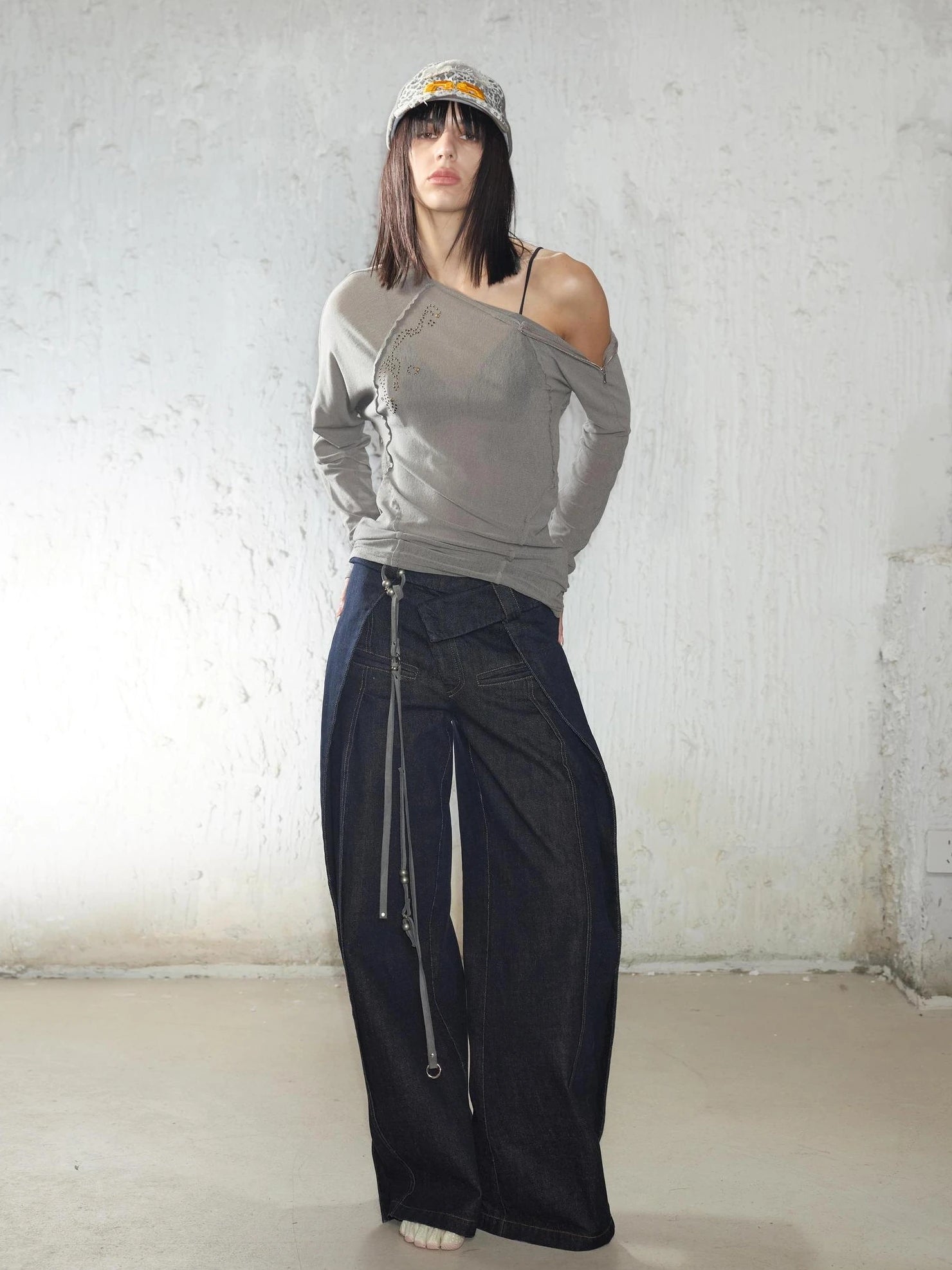 2th Desire Side Zipper Frayed Edge Knit Top T-shirt