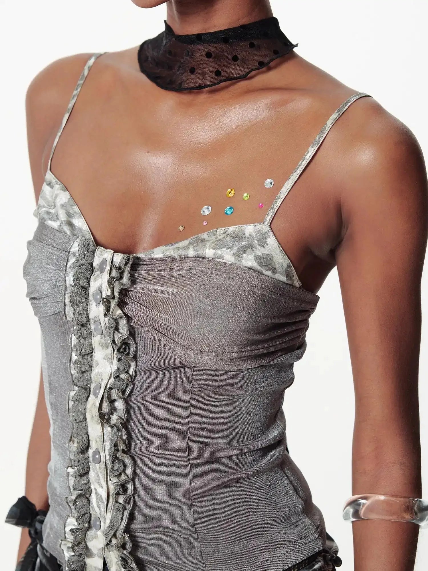 Slim Glitter Leopard Lace Trim Knit Camisole