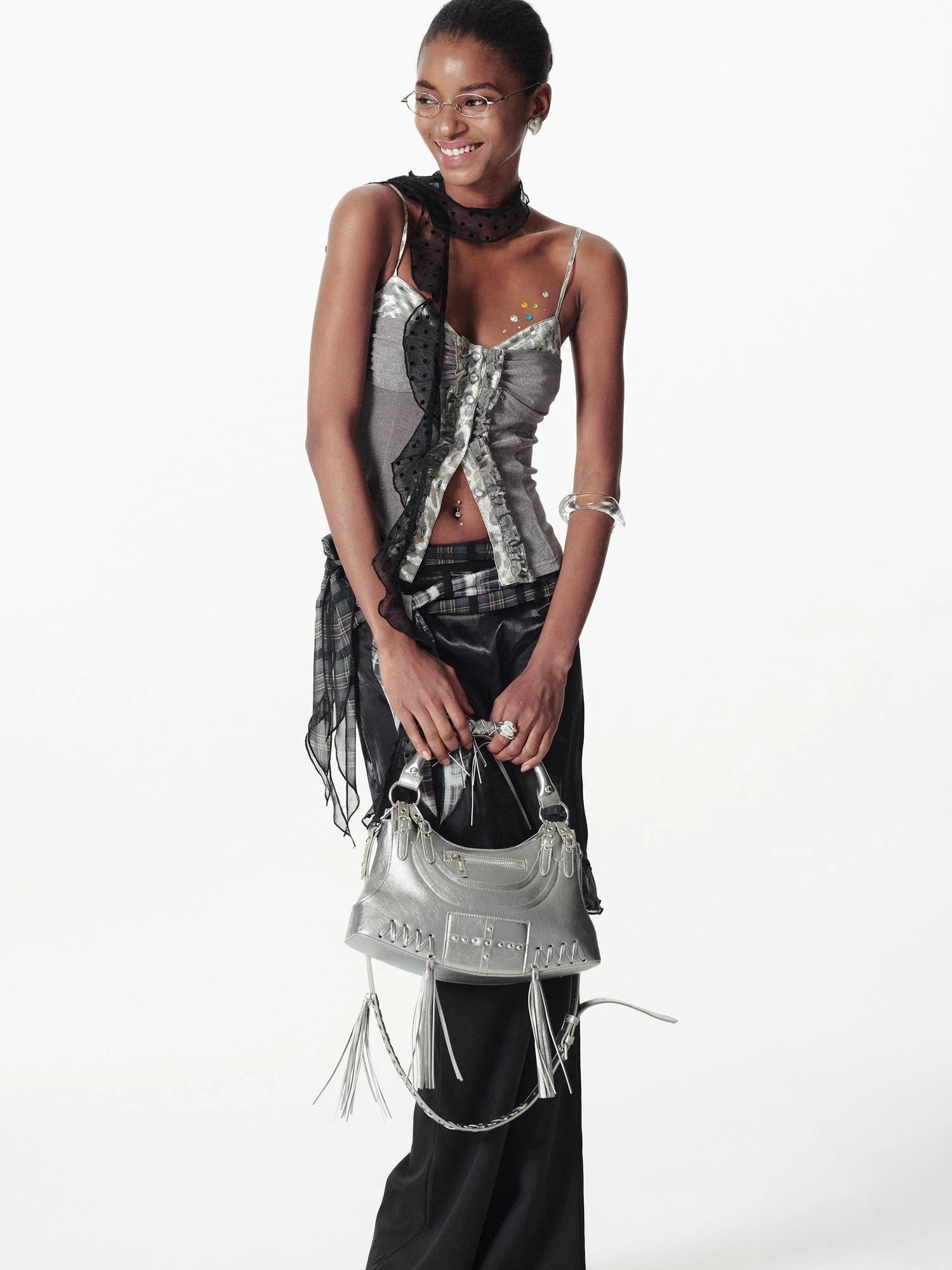 Slim Glitter Leopard Lace Trim Knit Camisole