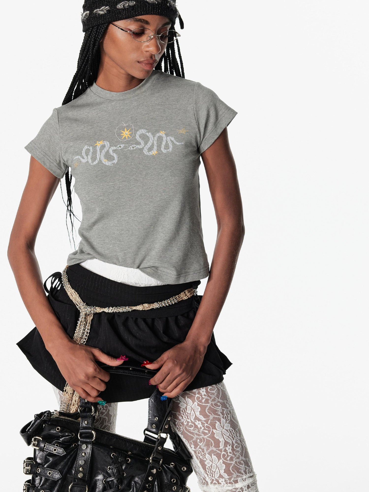 2th Desire Snake Year Punk Embroidery Print Cotton T-Shirt