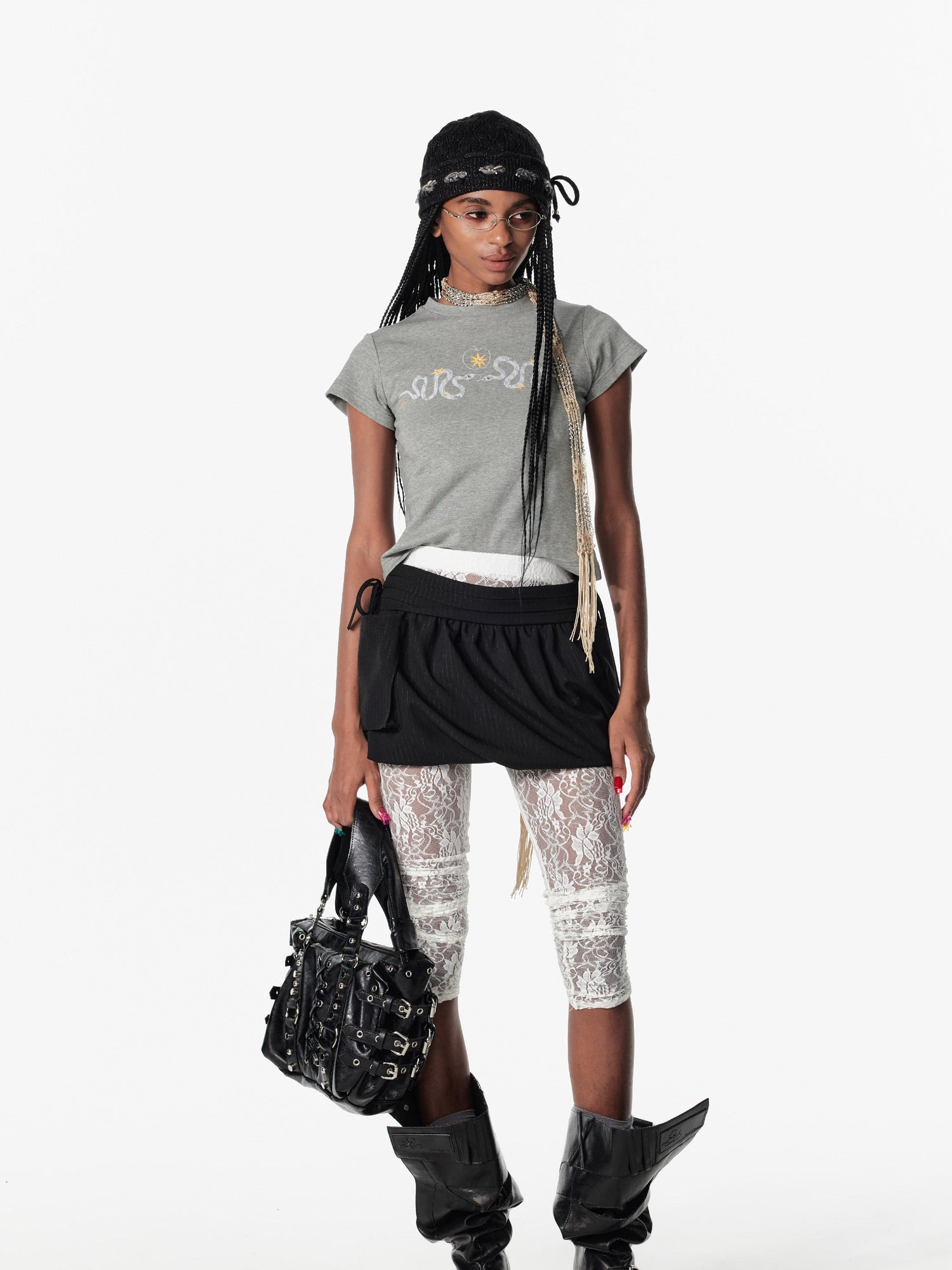 2th Desire Snake Year Punk Embroidery Print Cotton T-Shirt