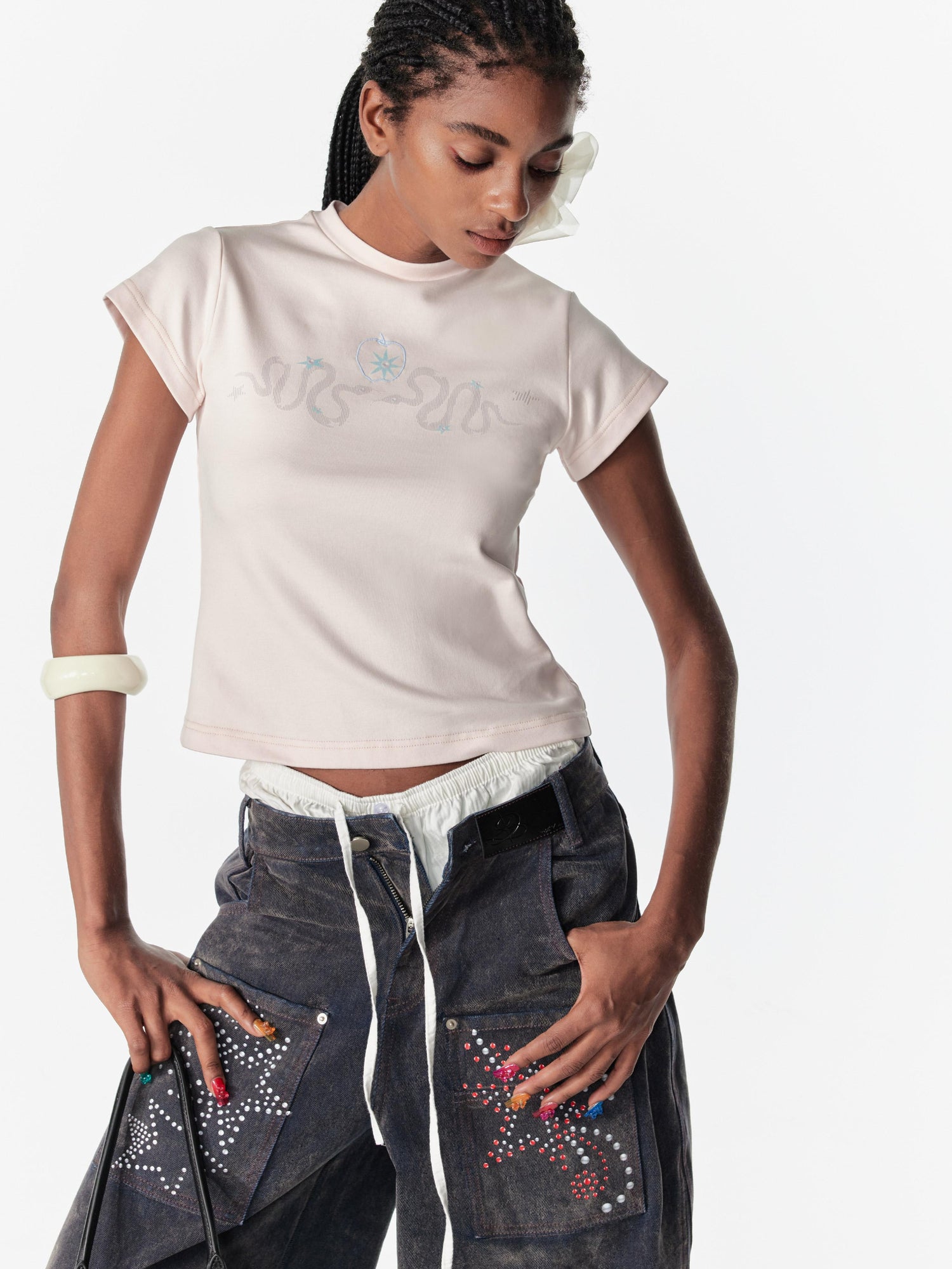 2th Desire Snake Year Punk Embroidery Print Cotton T-Shirt