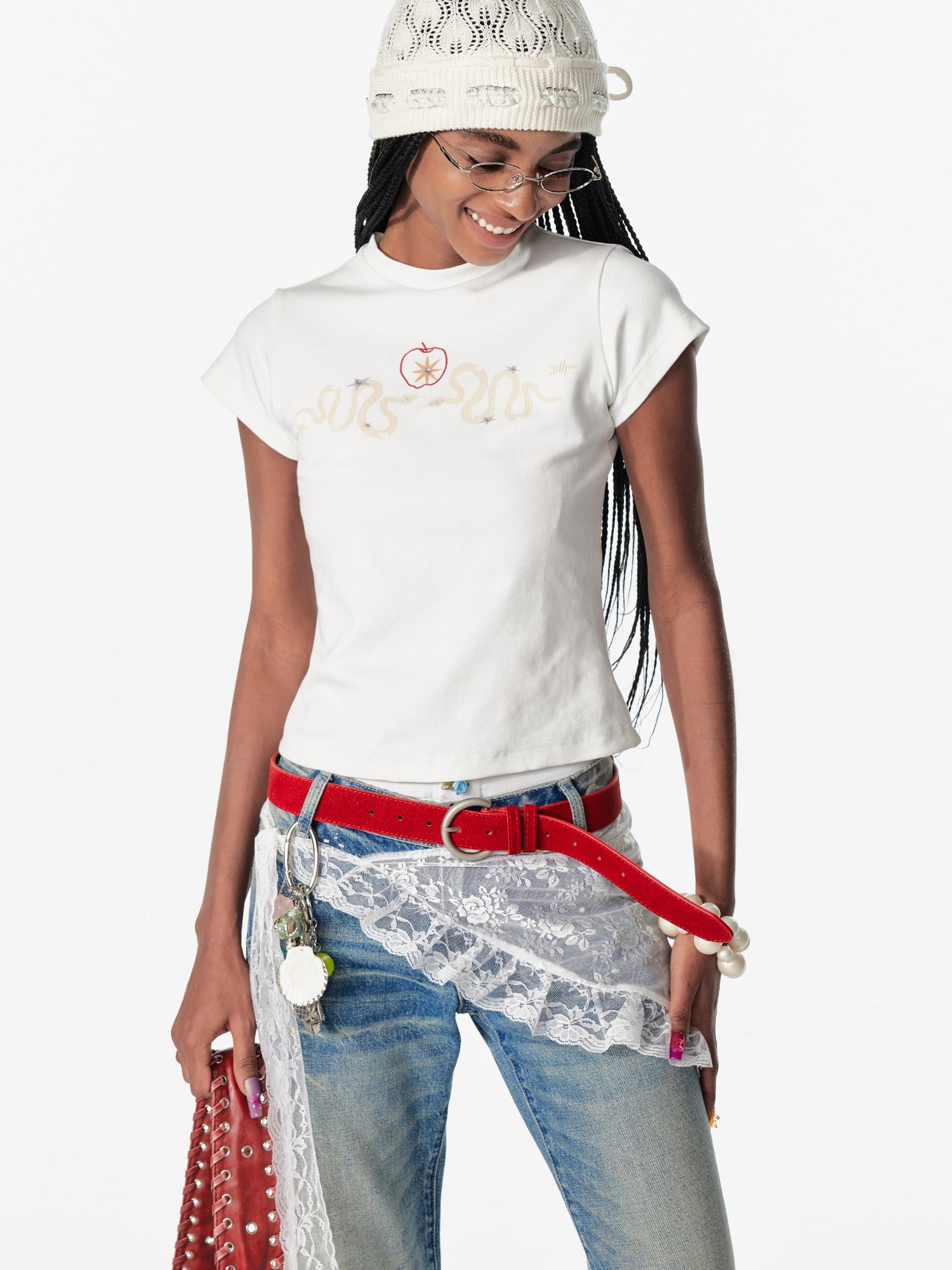 2th Desire Snake Year Punk Embroidery Print Cotton T-Shirt