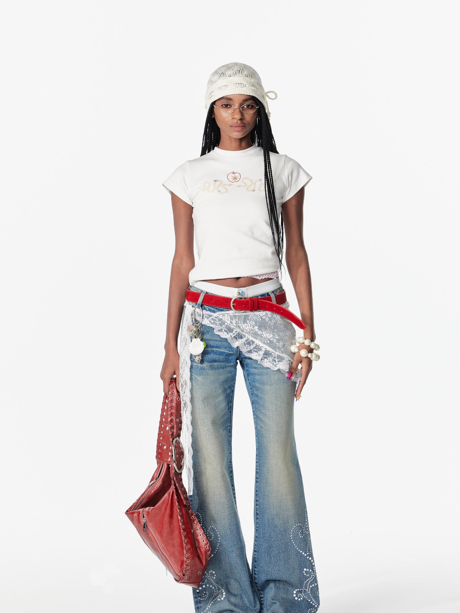 2th Desire Snake Year Punk Embroidery Print Cotton T-Shirt