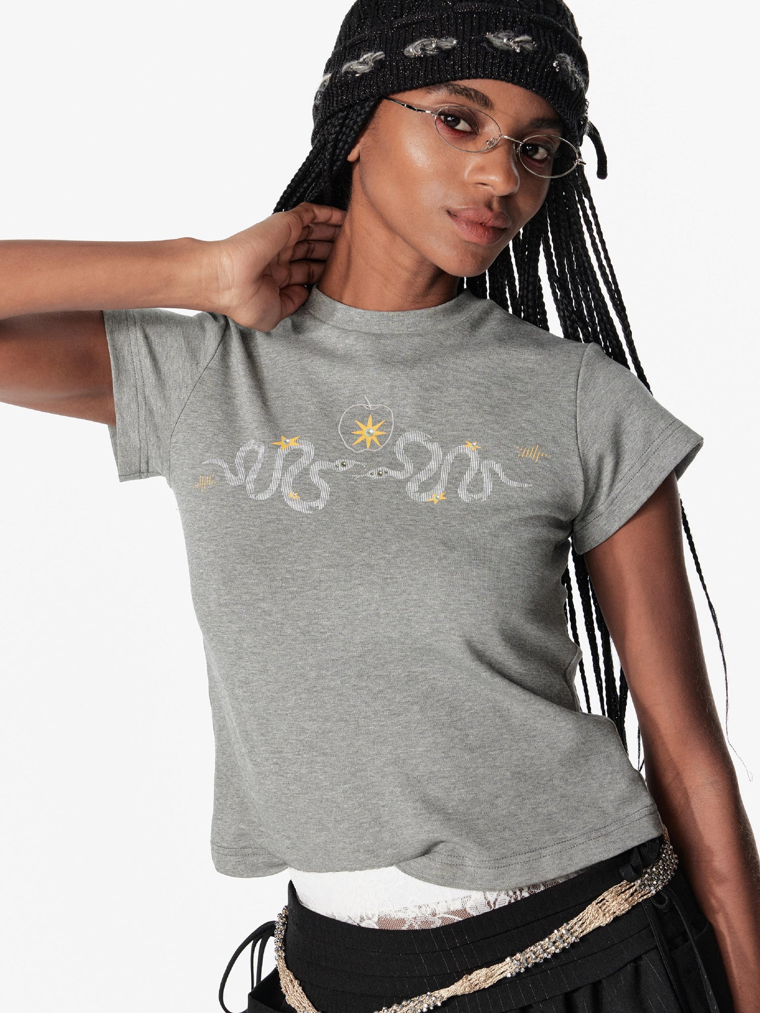 2th Desire Snake Year Punk Embroidery Print Cotton T-Shirt