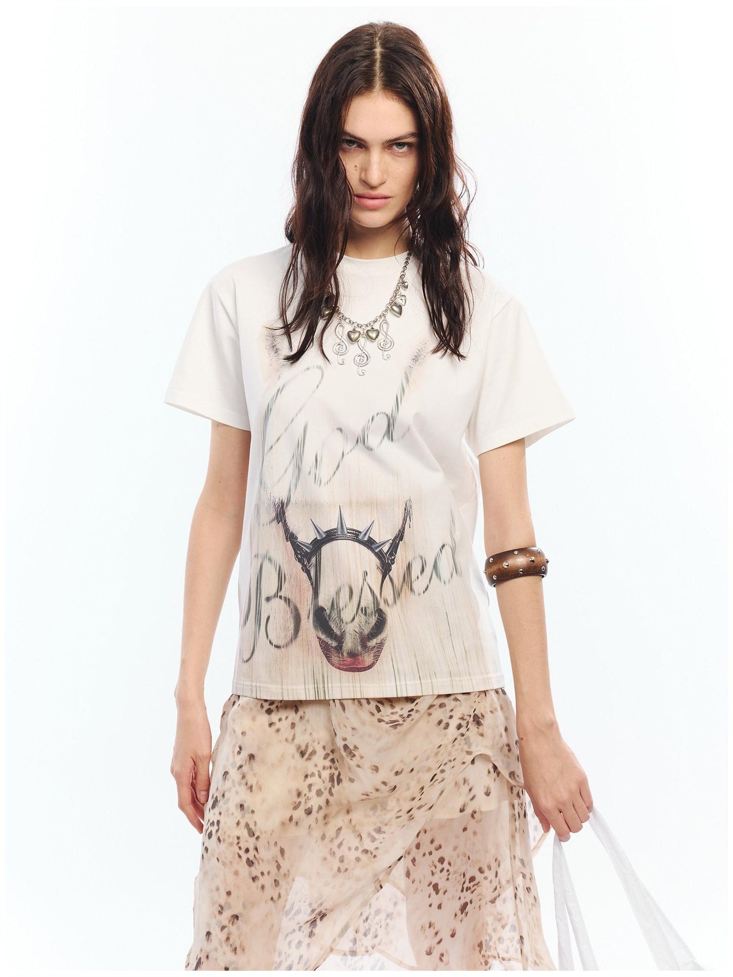 2th Desire Soft Cotton Spandex Punk Zodiac Print Round Neck White Short Sleeve T-Shirts