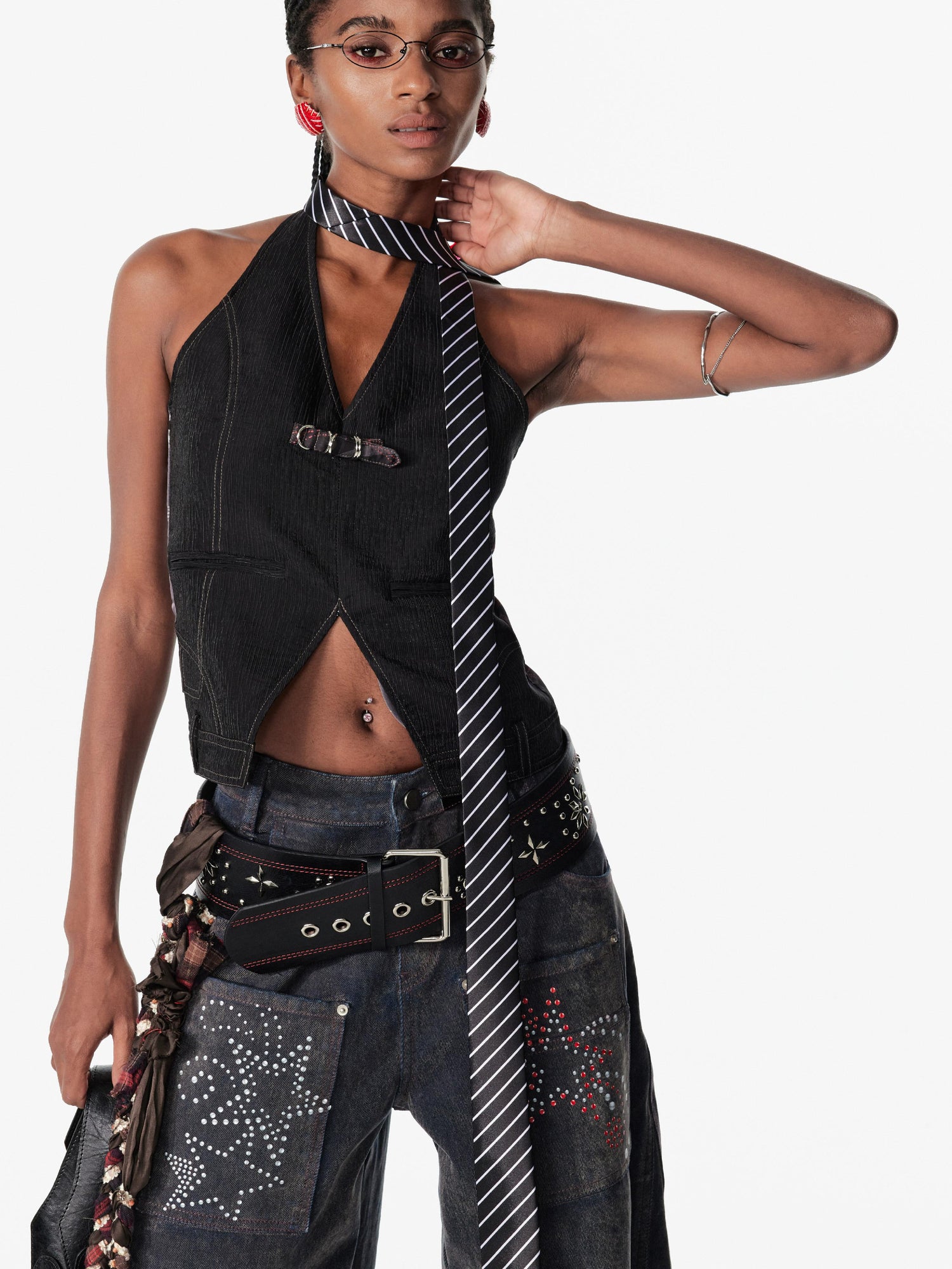 2th Desire Strappy Open Back Deconstructed Vest Necklace Top