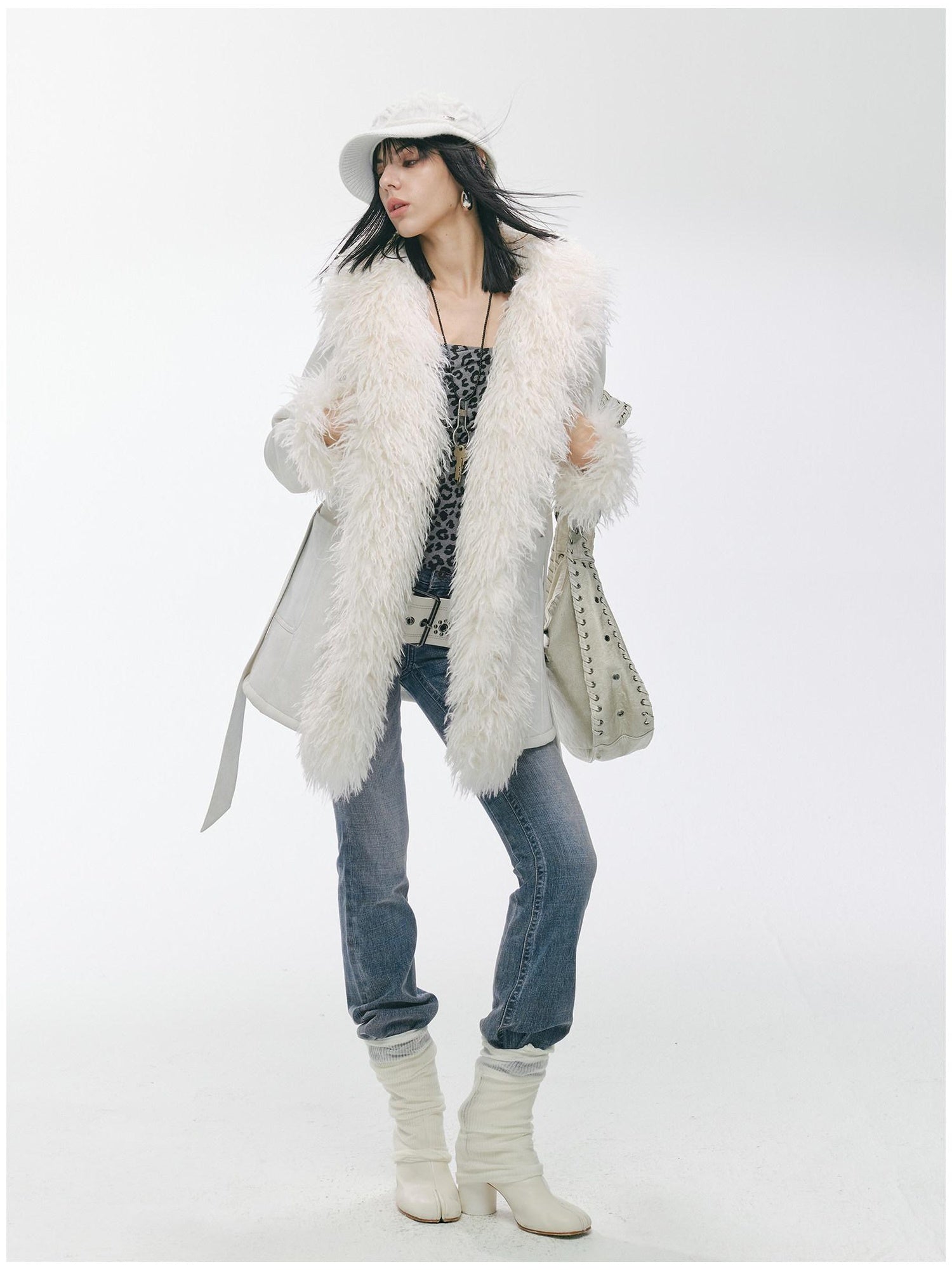 2th Desire Thick Faux Fur Trim Punk Style Women Fashion Polyester Wide Belts
