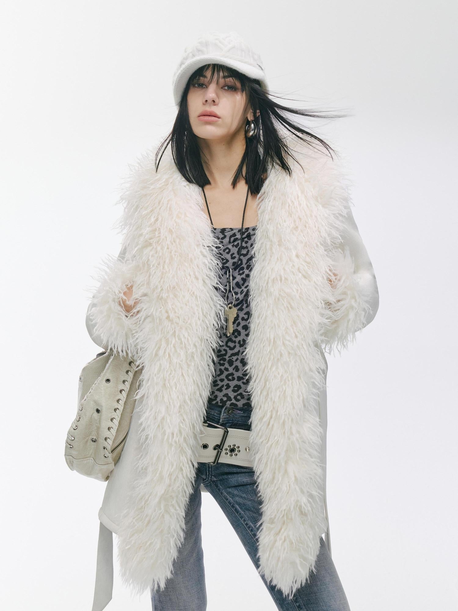 2th Desire Thick Faux Fur Trim Punk Style Women Fashion Polyester Wide Belts