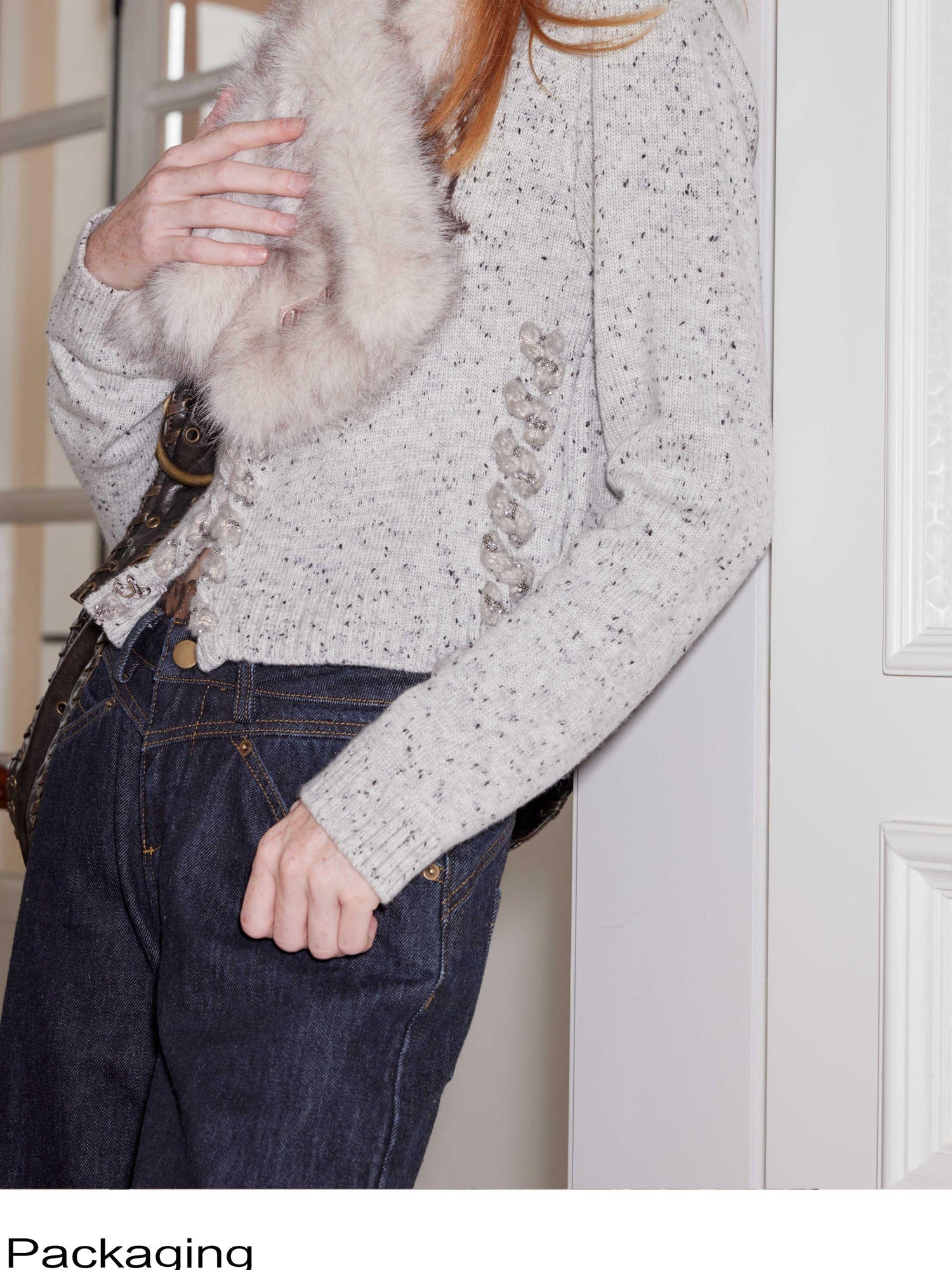 2th Desire Two Tone Faux Fur Scarf With Leather Label