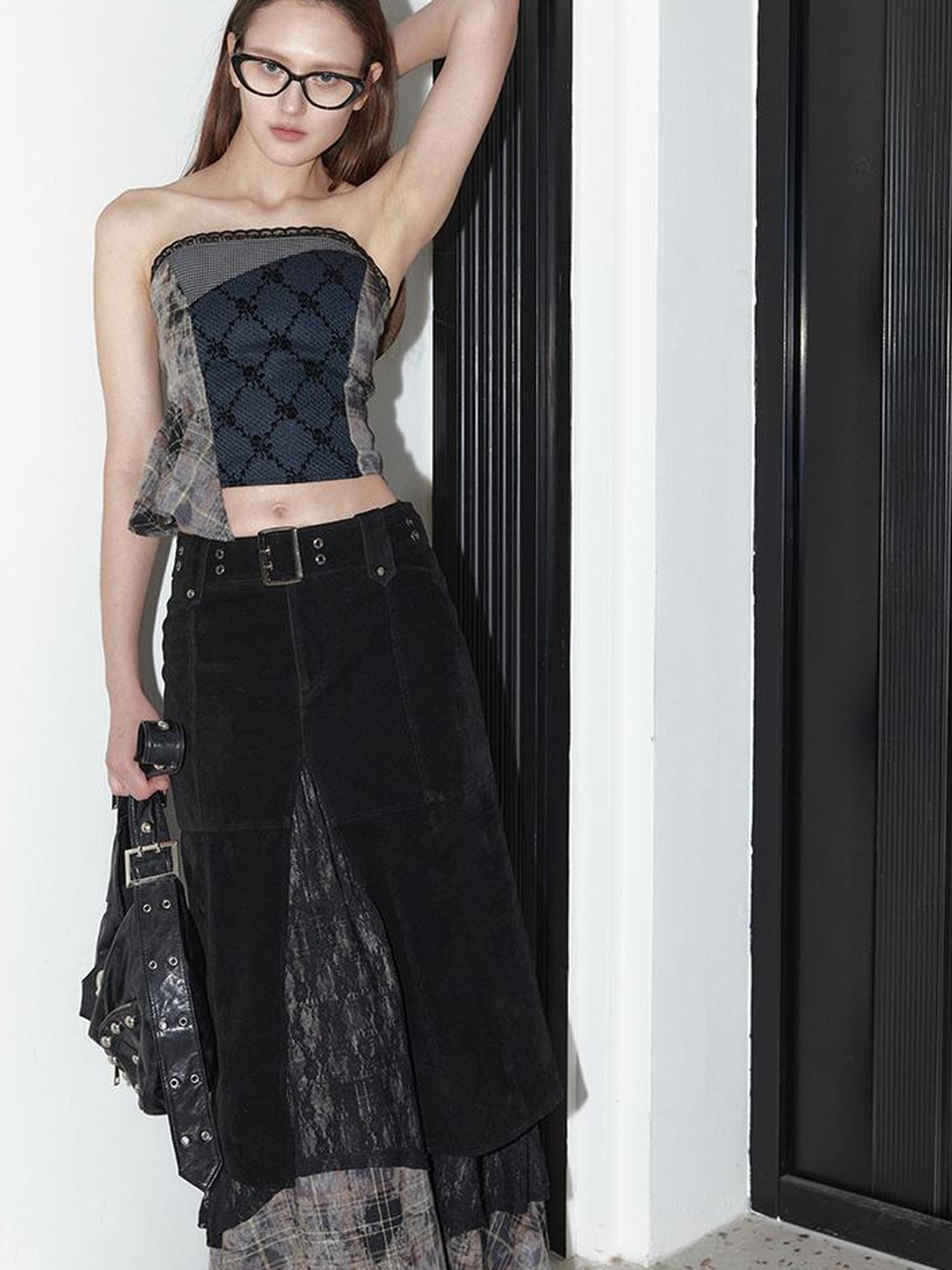 2th Desire Vintage Black Lace Asymmetrical Midi Skirt