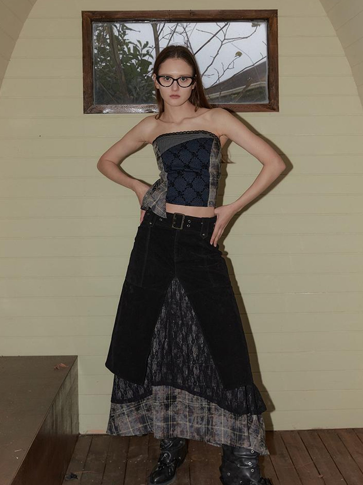 2th Desire Vintage Black Lace Asymmetrical Midi Skirt