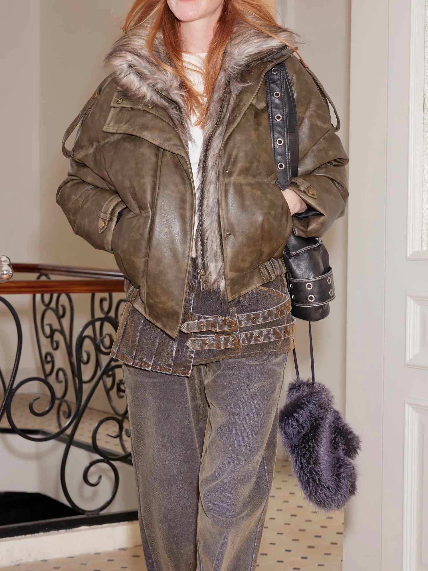 Vintage Faux Fur Trimmed White Duck Down Puffer Jacket